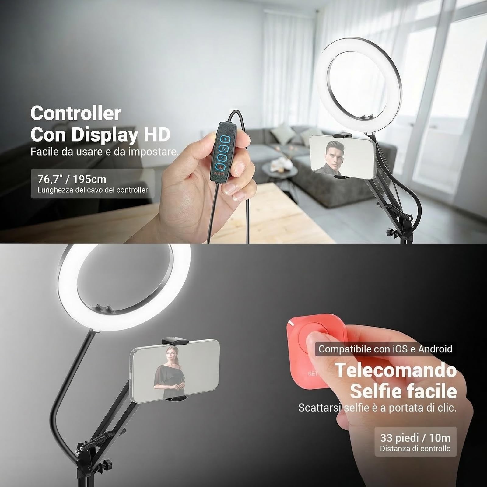 NEEWER ENTRY LEVEL VERSIONE N41 8 "LED Ring Light con morsetto da scrivania Stand/telecomando, Supporto per telefono compatibile con iPhone, Streaming Registrazione Video Selfie Nail Tech Food