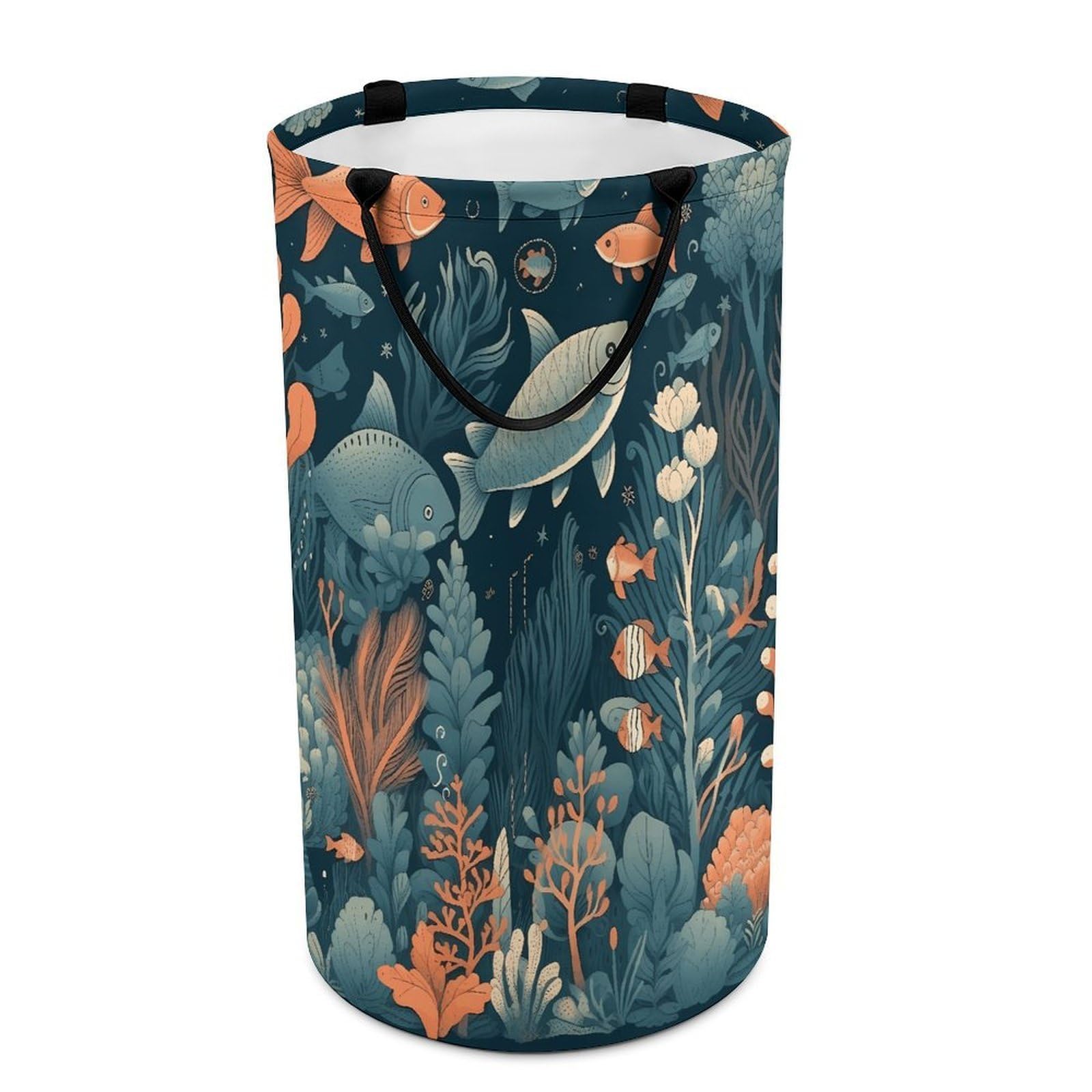 Hand Drawn Sea Animals Laundry Basket Freestanding Laundry Hamper with Handles Waterproof Dirty Clothes Hamper Collapsible Washing Bin Aesthetic Clothes Basket for Bathroom Bedroom Dorm