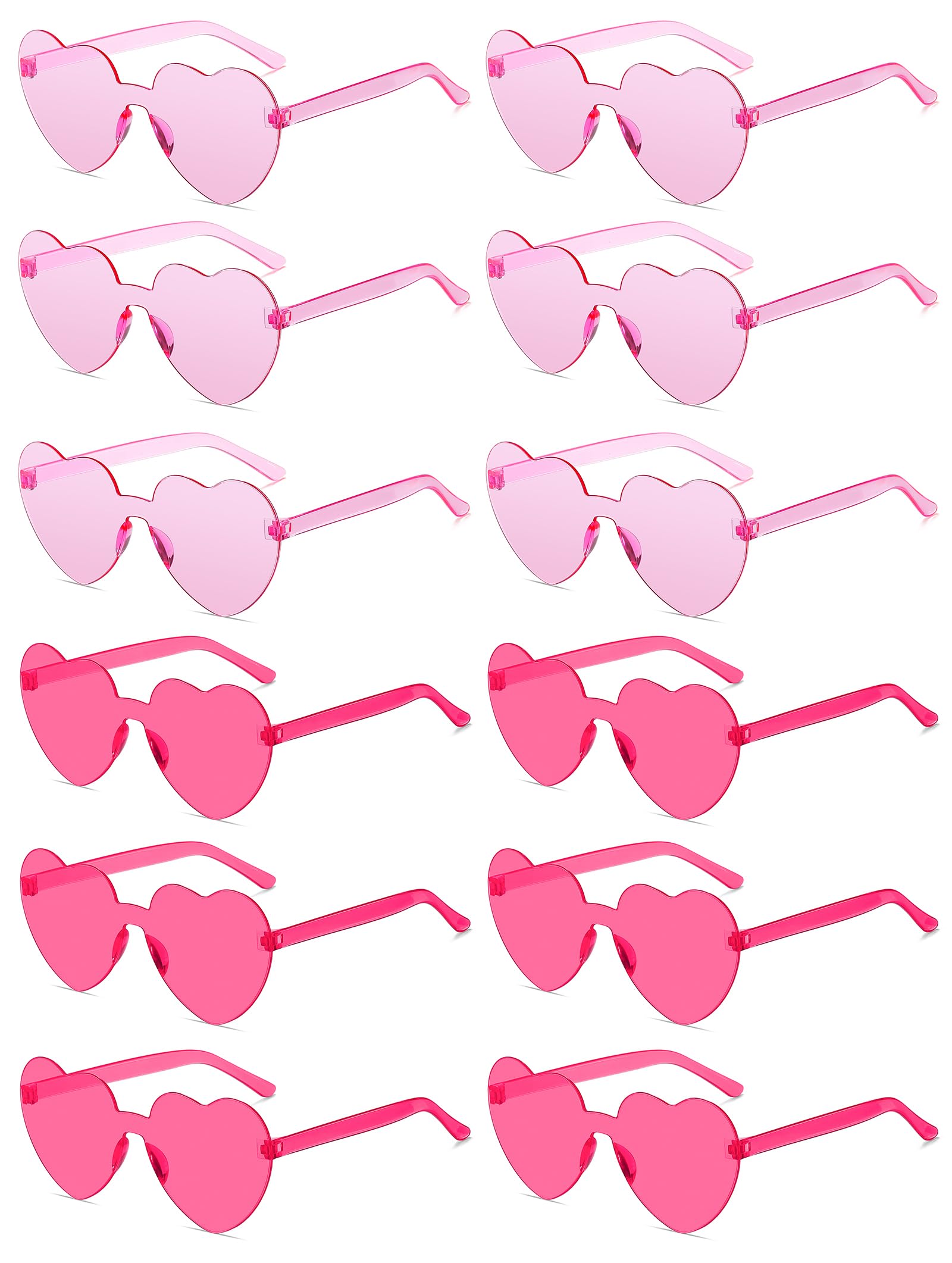 Colrea 12/20/24 Pairs Heart Sunglasses for Women Men, Trendy Heart Shaped Rimless Transparent Sunglasses, Party Favors