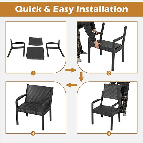 Miniatura 7 de COSTWAY Juego de muebles de patio de 3 piezas, muebles de mimbre de ratán PP para exteriores con 2 sillones modernos de ratán y mesa auxiliar de
