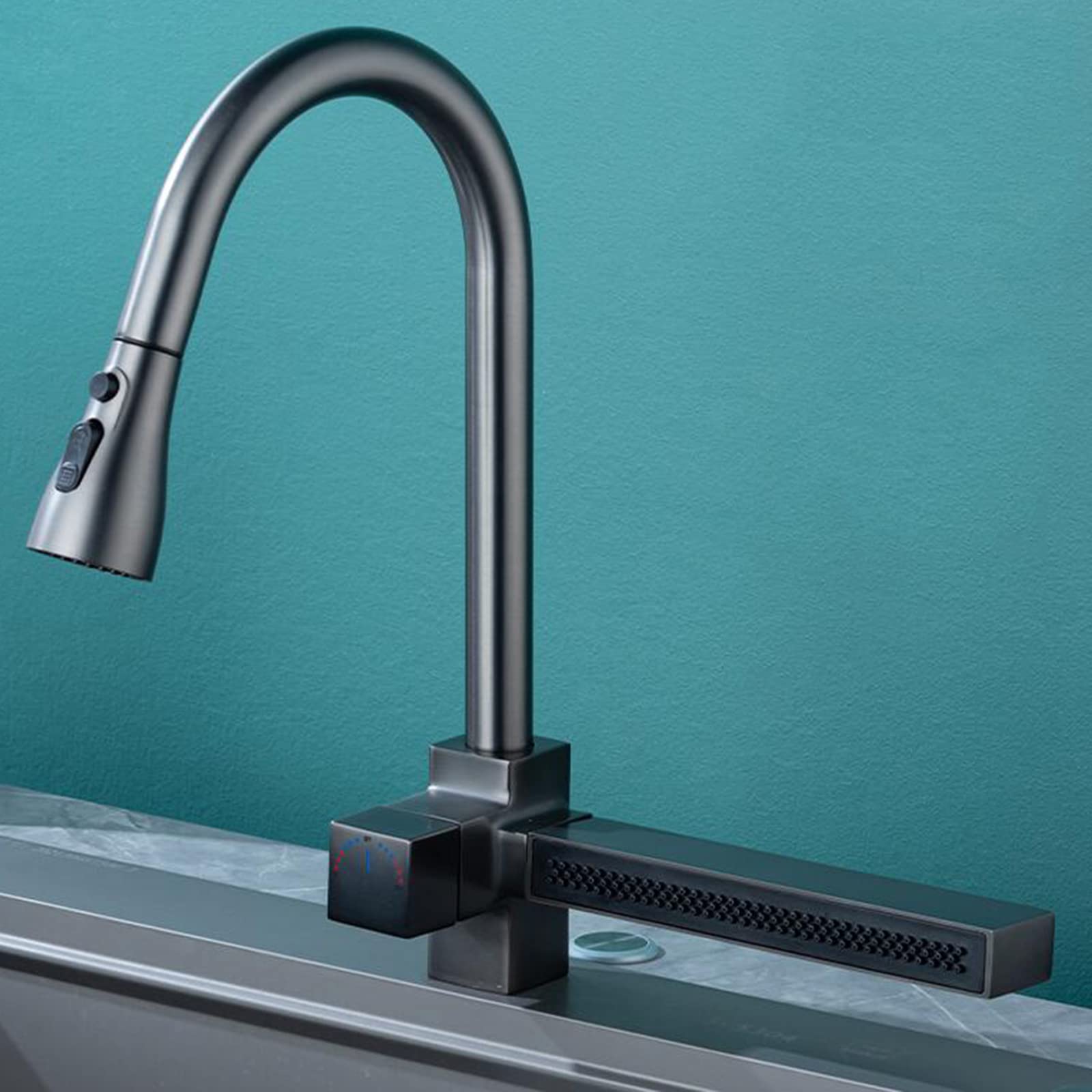 Mitigeur de cuisine cascade pivotant gris pour un évier moderne