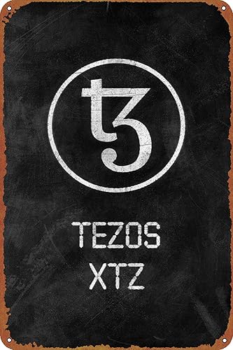 Tezos XTZ - Cartel de metal divertido vintage negro para decoración de pared, sala de estar, baño, cocina, póster decorativo de 8 x 12 pulgadas