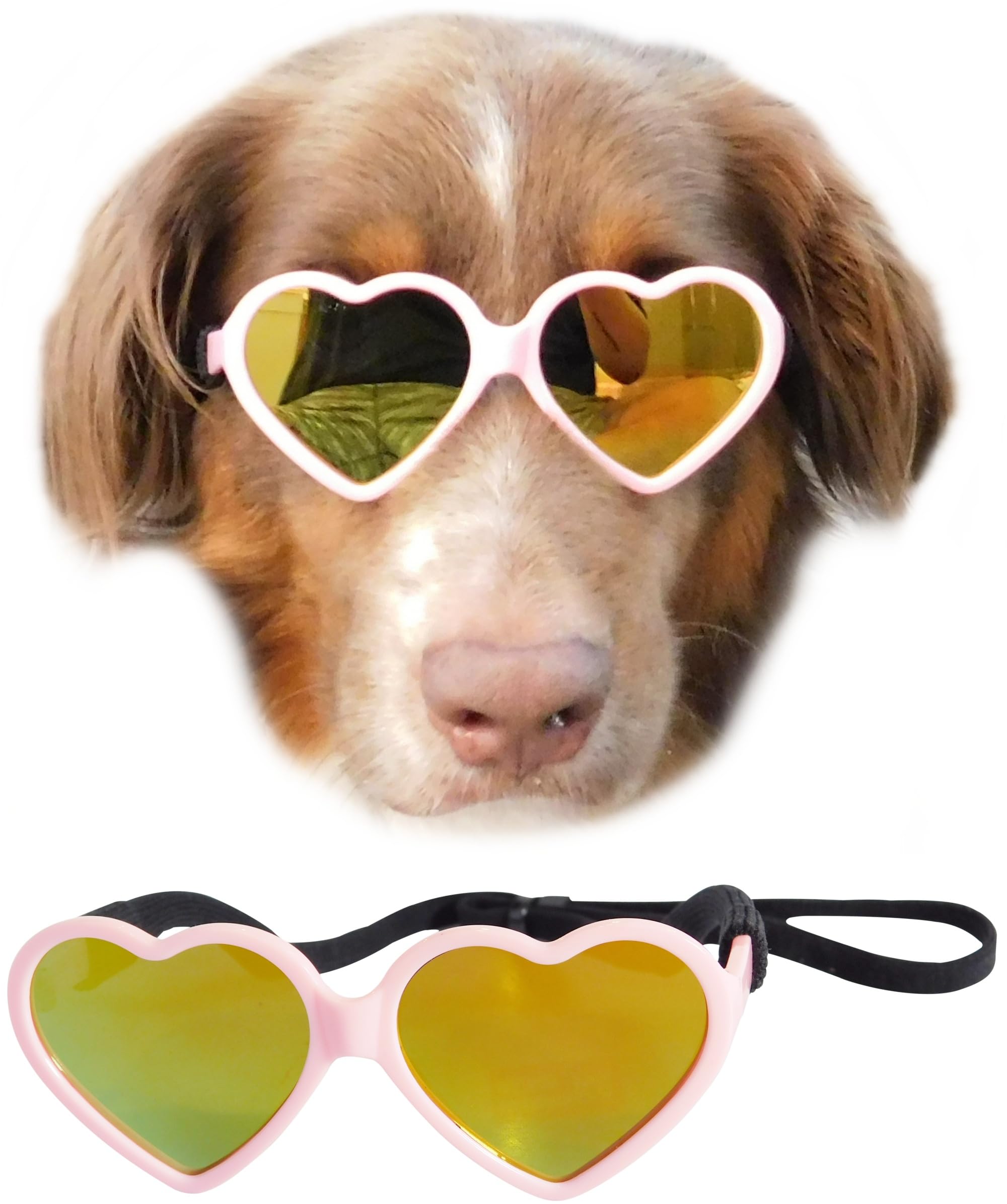 Style Vault G012 Dog Pet Heart Shape Costume Prop Sunglasses Medium Breeds 20lb-40lbs (Pink-Pink Mirror)