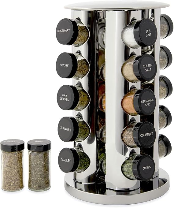Kamenstein 20 Jar Revolving Countertop Spice Rack with Spices Included, FREE Spice