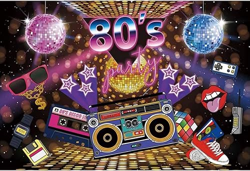 Leyiyi Telón de fondo de fiesta de 8 x 6 pies de los 80 con temática de discoteca para fotografía, estilo retro, fondo de neón de los años 80, hip