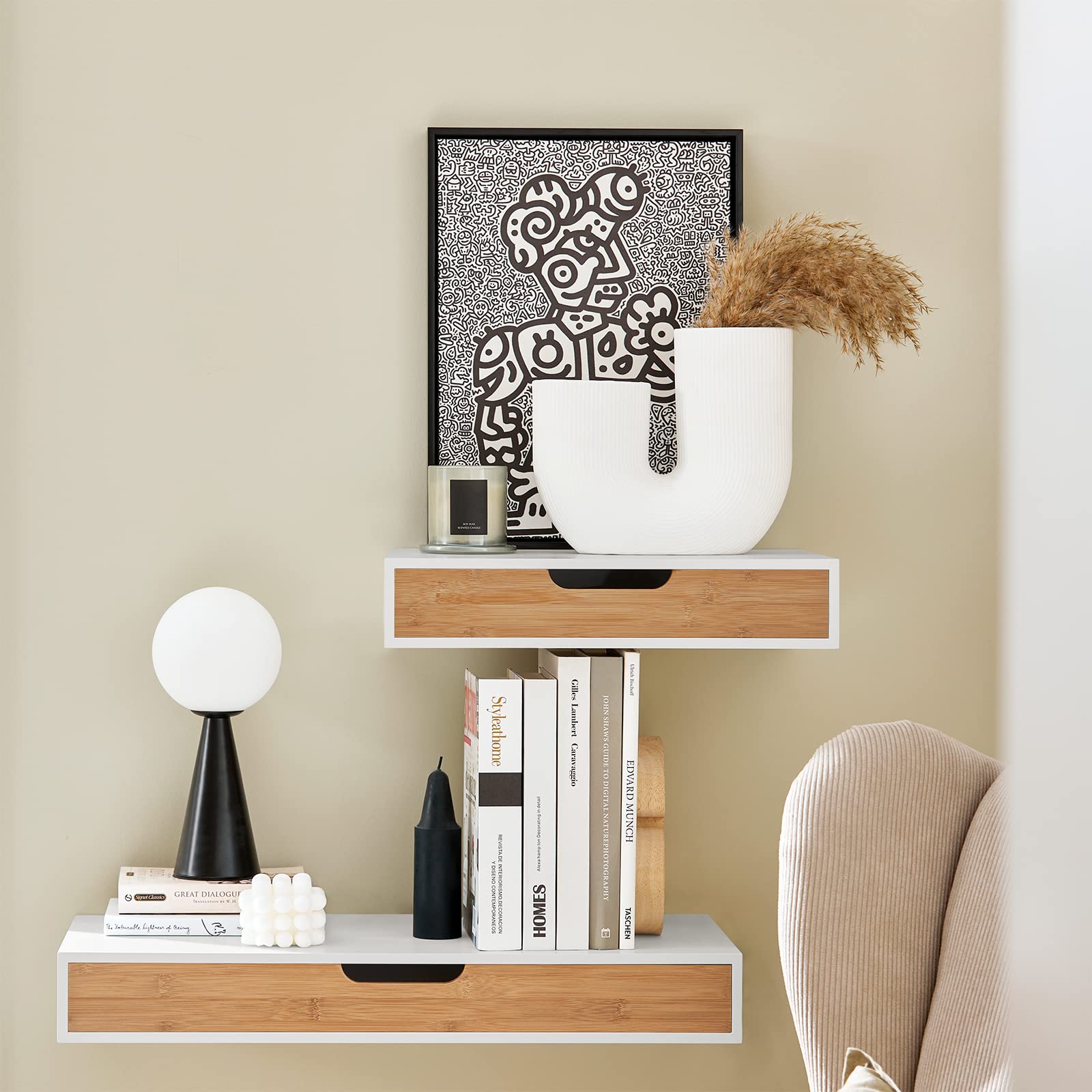 SoBuy FRG92-WN,Estante de Pared con Cajón, Estante Estantería para la Sala, Estilo Moderno,ES