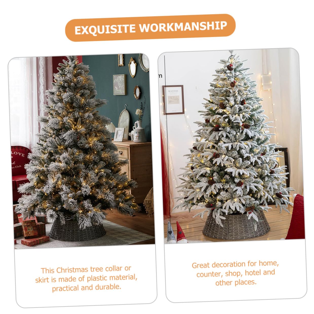 OSALADI Gonna Intrecciata in Rattan per Albero di Natale, Copri Base Grigio Piccolo Supporto per Alberi Artificiali, Adatta per Decorazioni Natalizie e Ambienti Festivi