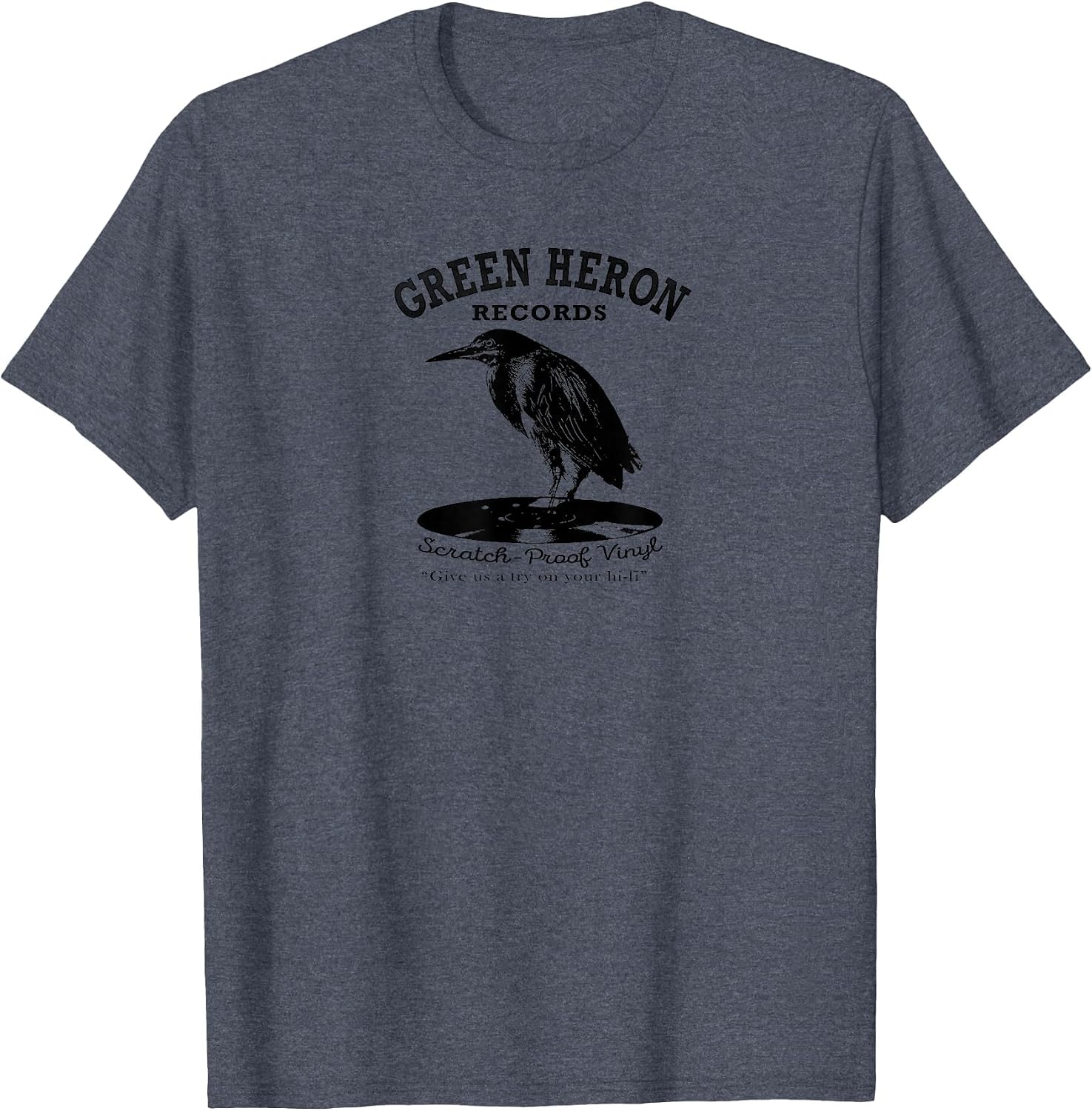 Green Heron Vintage Vinyl Records Birds & Music T-Shirt image 3