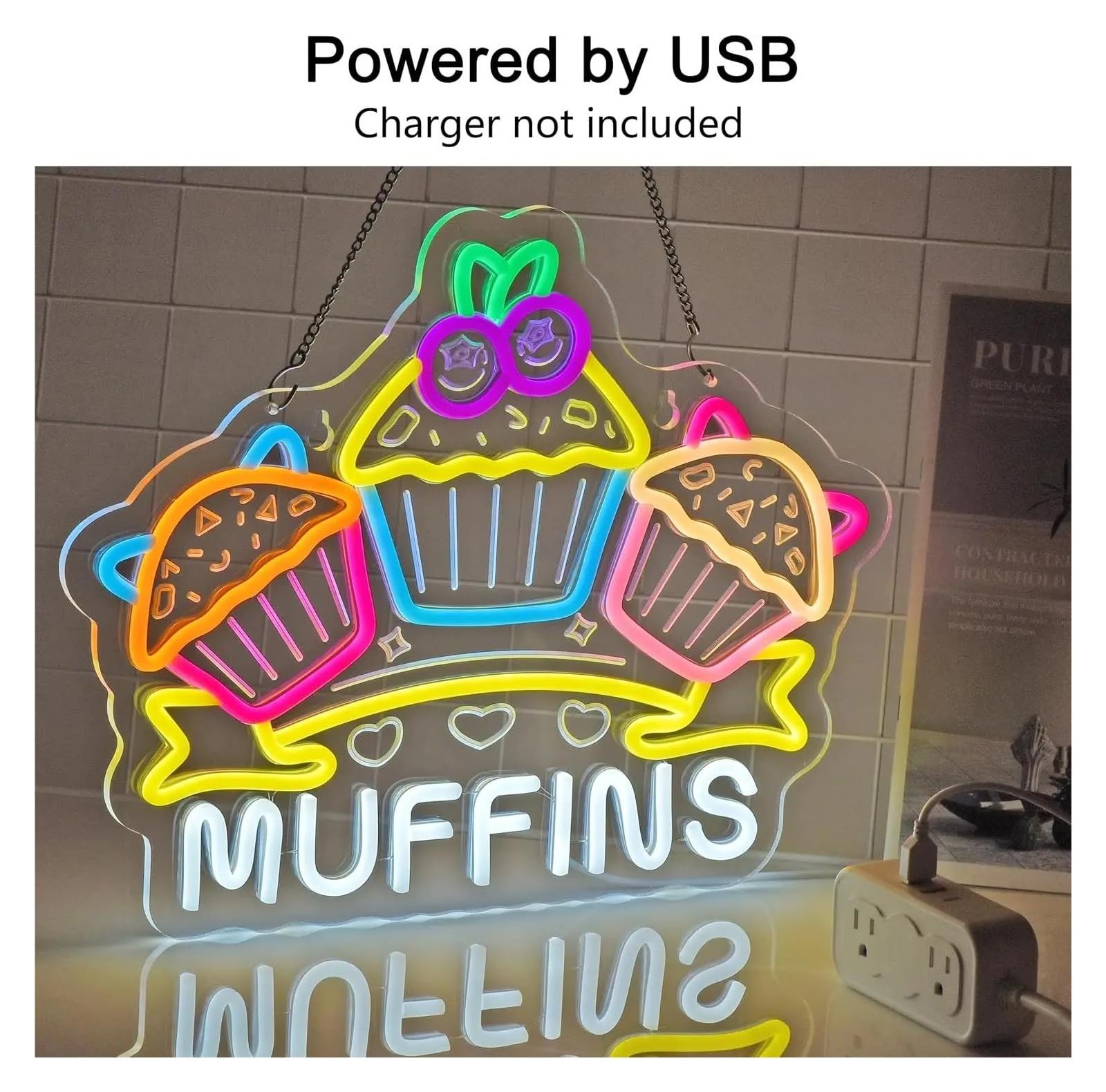 Hängende Kunst Leuchtreklamen Muffins Neonschild, LED-Licht Für Heiße Kuchen, Snacks, Geschäft, Süßwaren, Convenience-Café, Dessertladen, Wanddekoration, Dimmbare Lampe 42.9cmx33cm