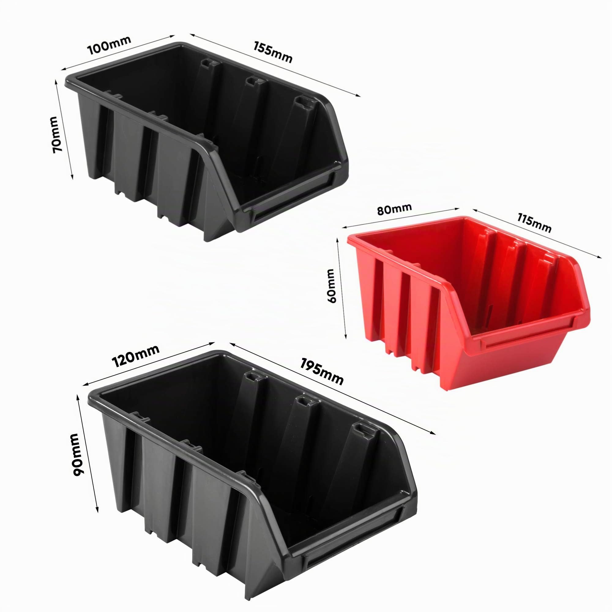 Cassetta degli attrezzi impilabile 1152 x 780 mm Set di supporti per attrezzi e 34 pezzi Scaffale da parete per officina mensola forata scaffalatura per magazzini scatole di stoccaggio (rosso nero)