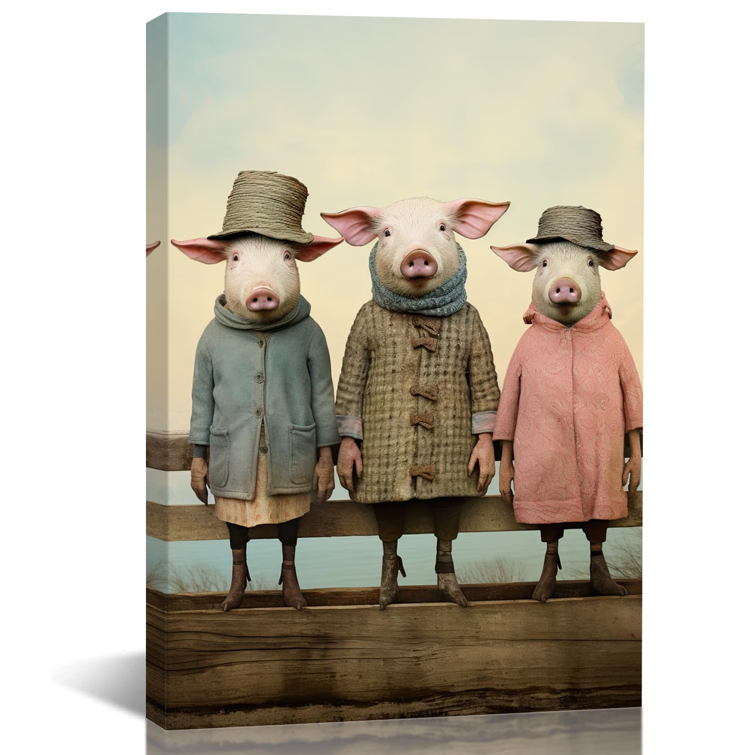 GLOKAKA Country Style Wall Art Three Gothic Pig Animal Print Painting Artwork Farmhouse Funny Pigs Rustic Wall Decor Picture for Home Bathroom Kitchen Decor — image 1