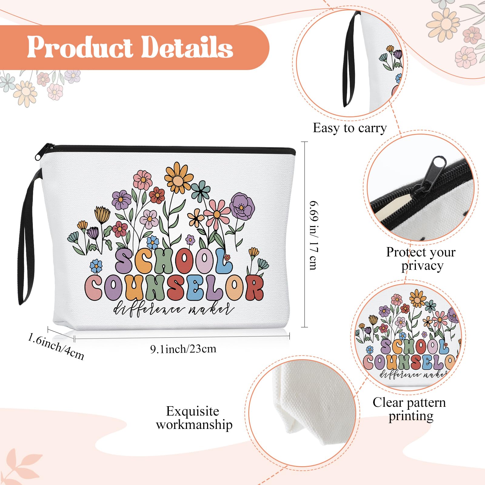 Kacctyen School Counselor Gift for Women School Counselor Makeup Bag with Keychain 17 oz Glass Cup with Lid and Straw Appreciation Gifts