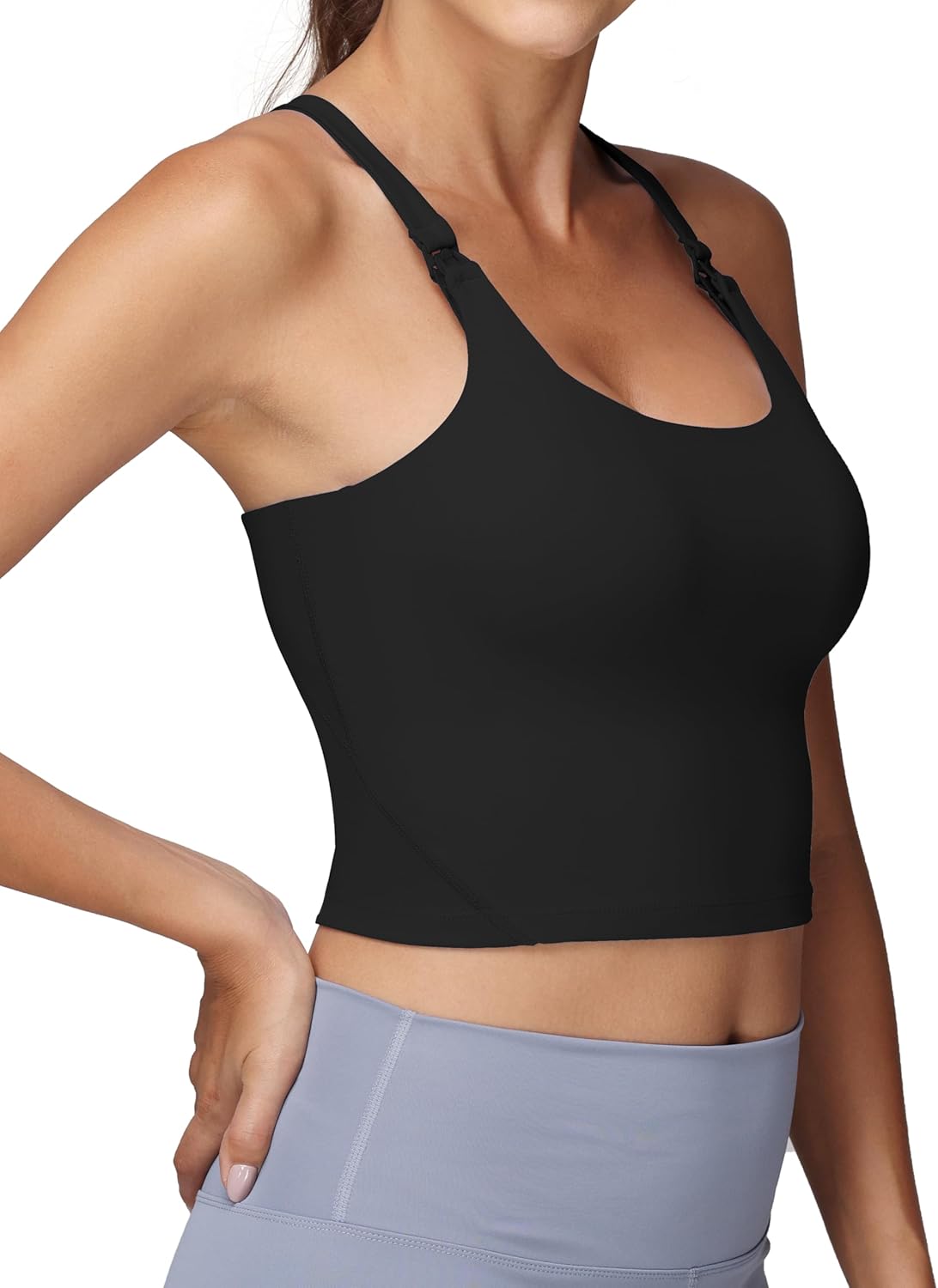 Foucome Nursing Tank Tops for Breastfeeding Y-Back Racerback Longline Maternity Sports Bra Workout Crop Top - Image 4