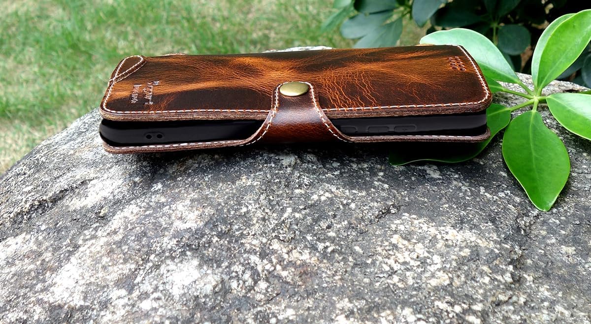 Yogurt Case for Samsung Galaxy S24 Ultra, Genuine Leather Wallet Cover for Samsung S24 Ultra, Handmade Dark Brown - Image 7