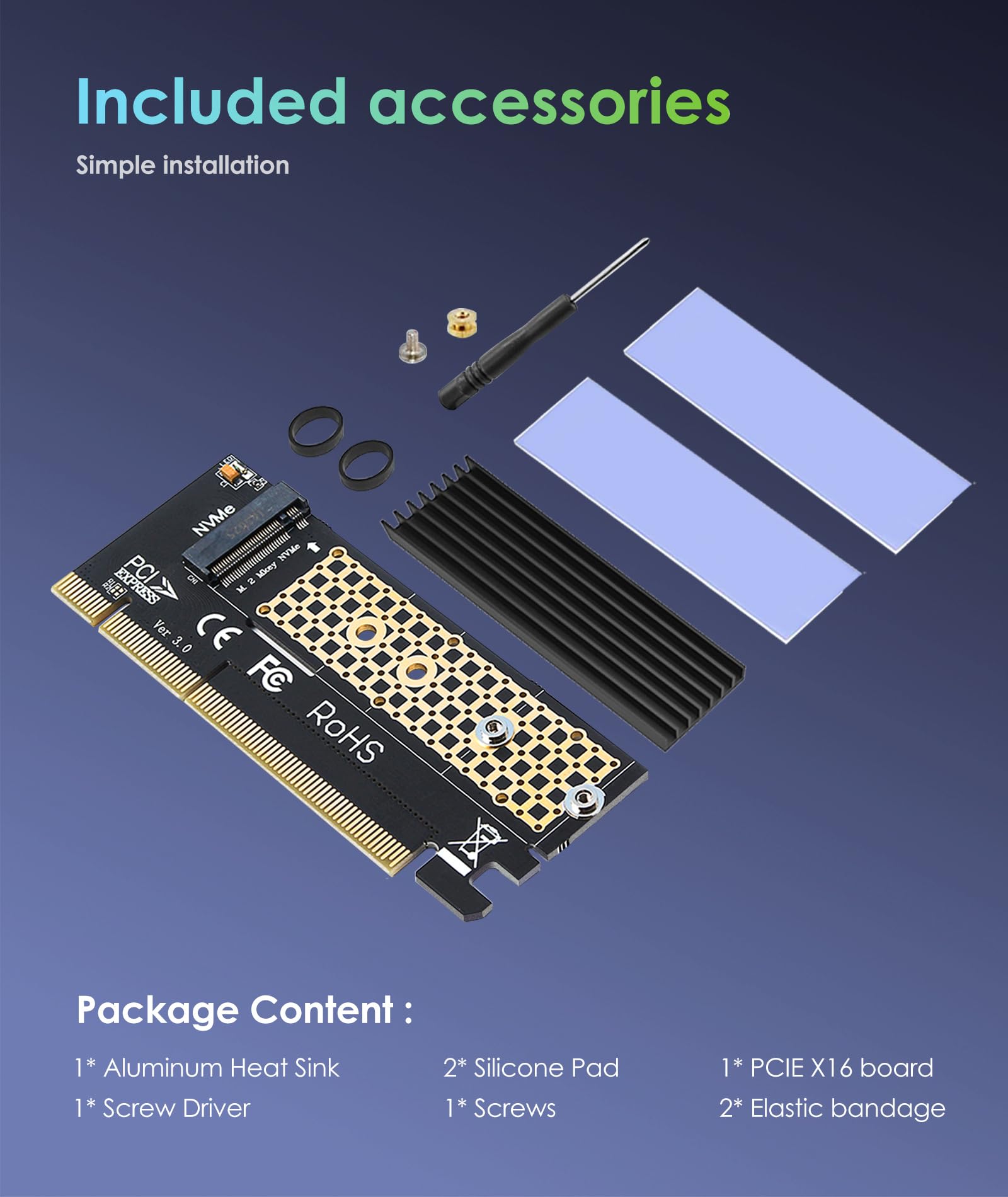 NVME Adattatore PCIe x16 con Dissipatore di Calore, Scheda Adattatore 6amLifestyle M.2 NVME o AHCI SSD a PCIE 3.0 | 4.0 per Key M 2230, 2242, 2260, 2280 formato M.2 SSD, Supporta PCIe x4 x8 x16 Slot