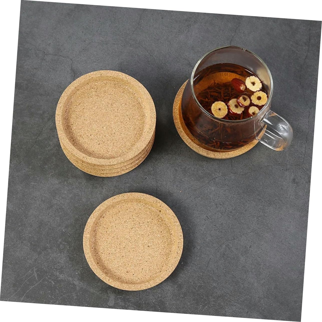 TOPBATHY 2 Series Posavasos Redondos De Corcho Aislantes Térmicos para Tazas Y Platos Decorativos Y Prácticos para Hogar Y Oficina Khaki 5 Piezas*2