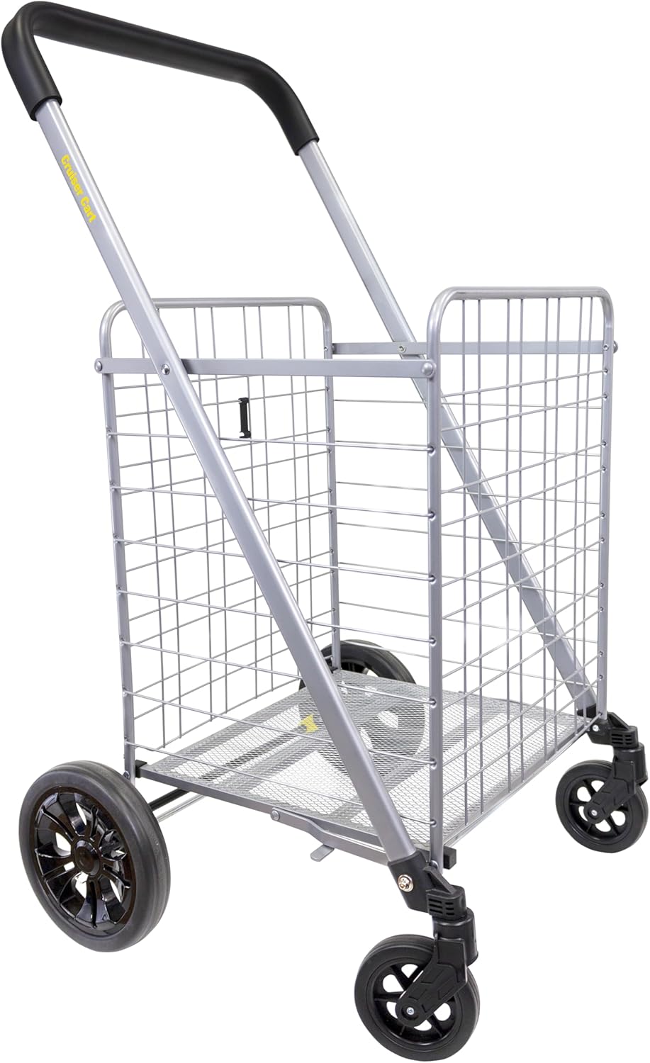 dbest products Cruiser Cart Deluxe 2 - Foldable Shopping Cart with Wheels for Groceries - Heavy Duty Utility Cart with Brake System - Collapsible Laundry Cart - USA Designed - Holds 100 lbs - Silver Deluxe 2 Silver