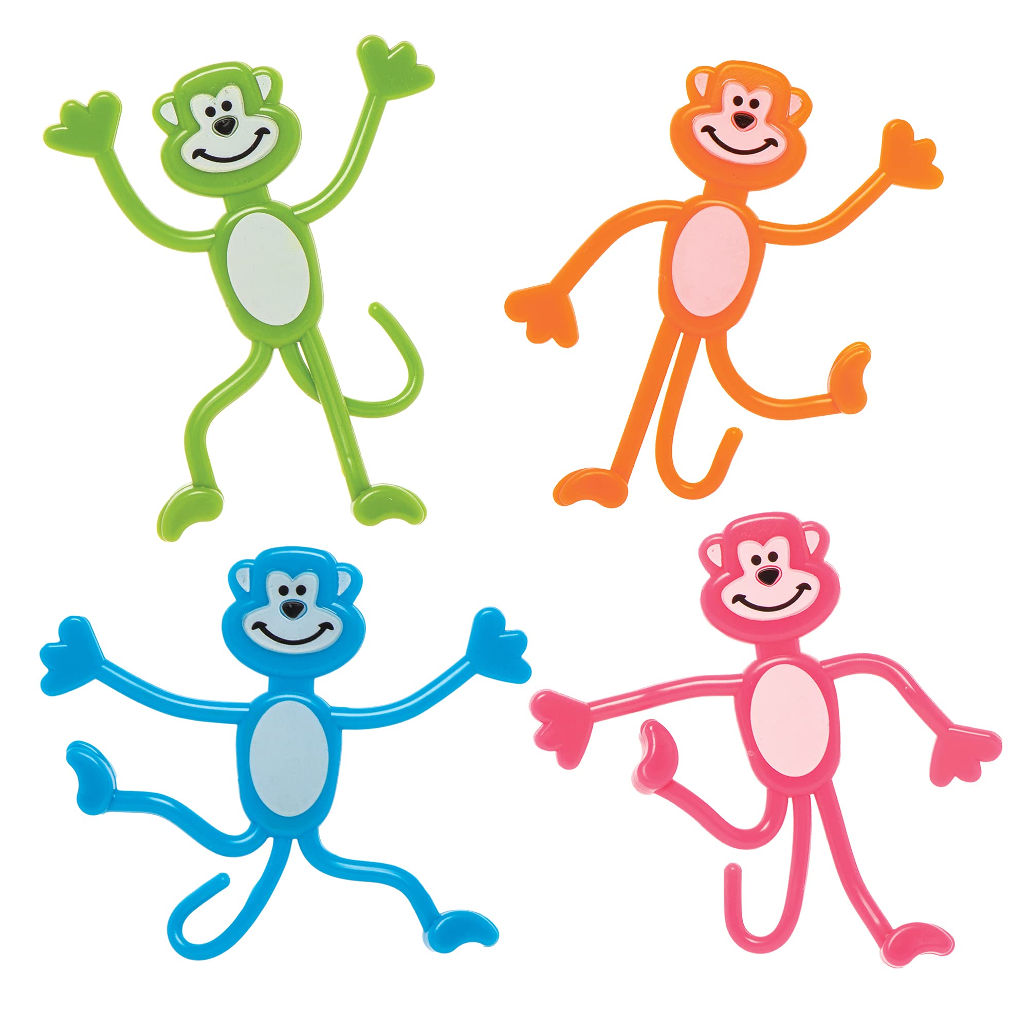 FE299 Bendy Monkeys Toys - Pack of 4, Kids Toys, Bendy Toys for Children, Ideal for Party Bag Fillers and Prizes