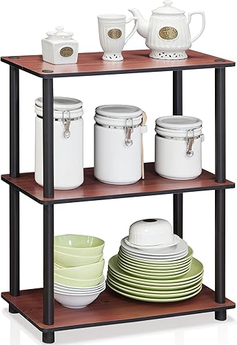 Miniatura 5 de Furinno Turn-N-Tube - Estantería de exhibición compacta y multiuso de 3 niveles, cerezo oscuro