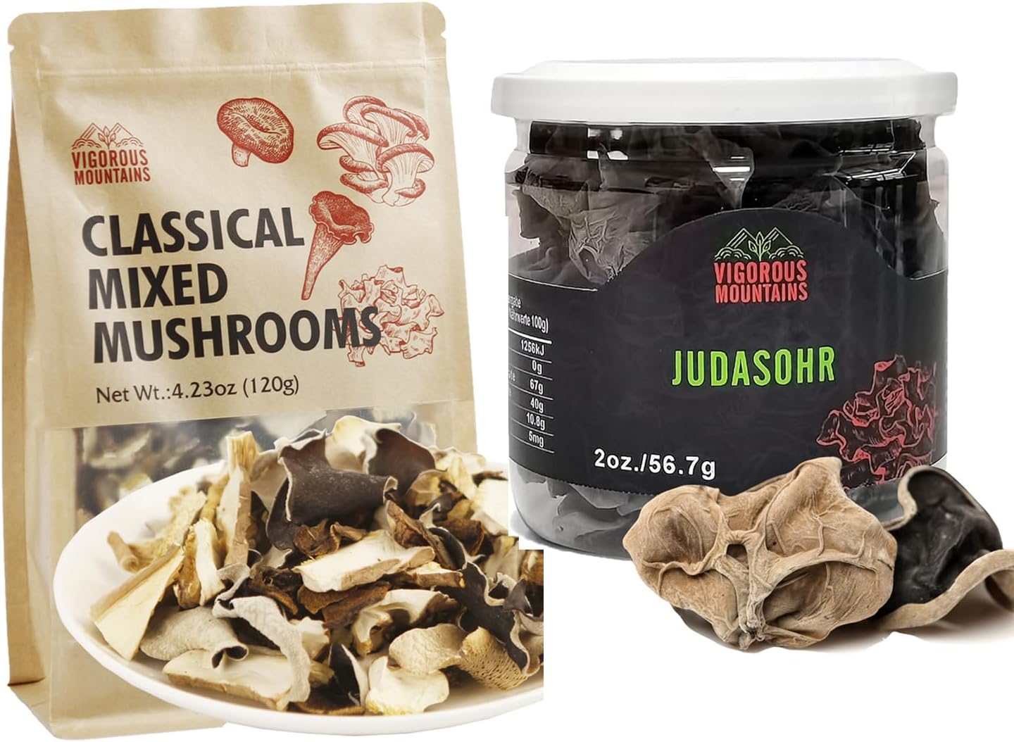 VIGOROUS MOUNTAINS Dried Mixed Mushrooms Blend and Dried Woodear Mushrooms for Cooking