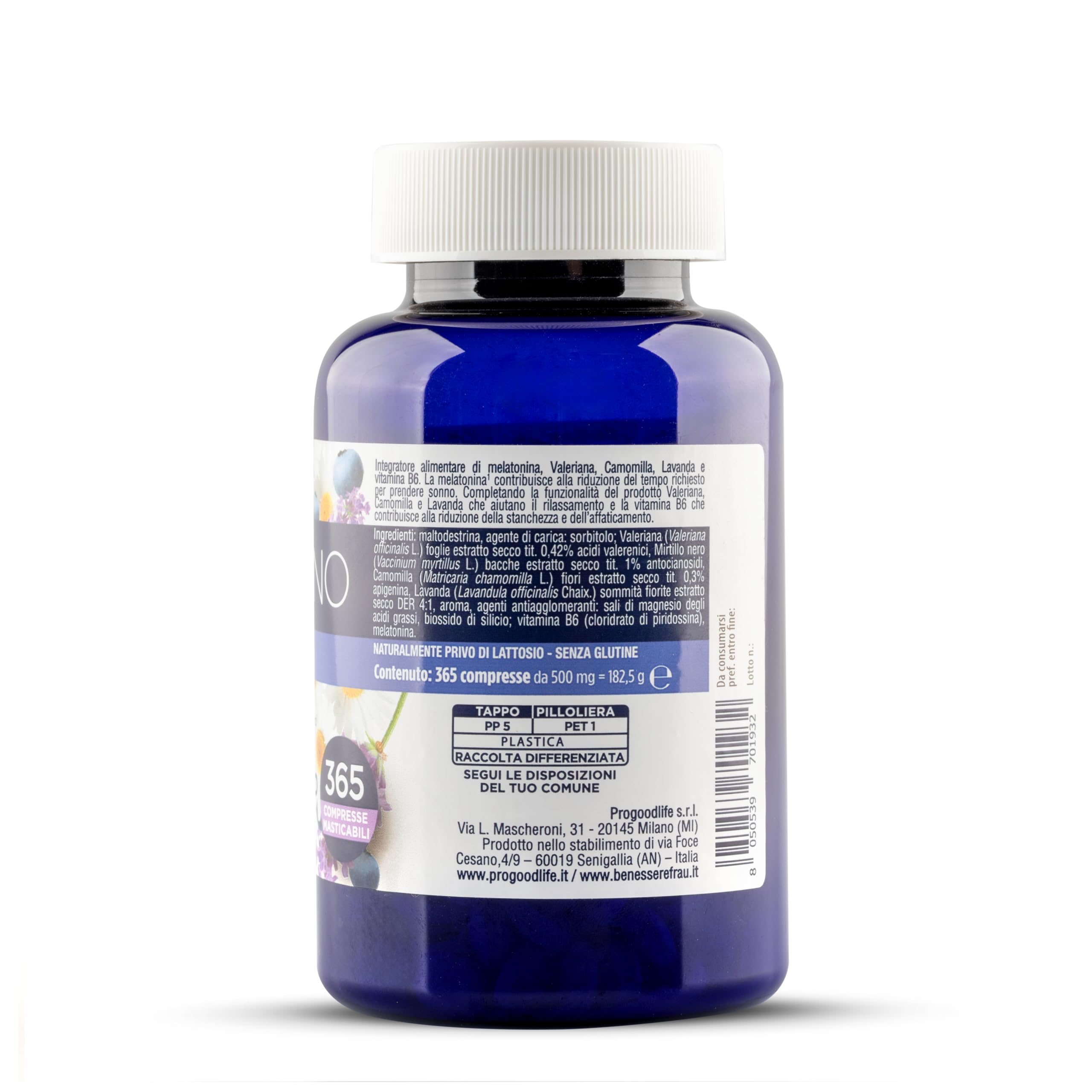 FRAU BEL SONNO Melatonina 365 Compresse Masticabili, Un Anno di Scorta, Integratore Alimentare per Favorire il Sonno con Valeriana, Camomilla, Lavanda e Vitamina B6, Gusto Mirtillo
