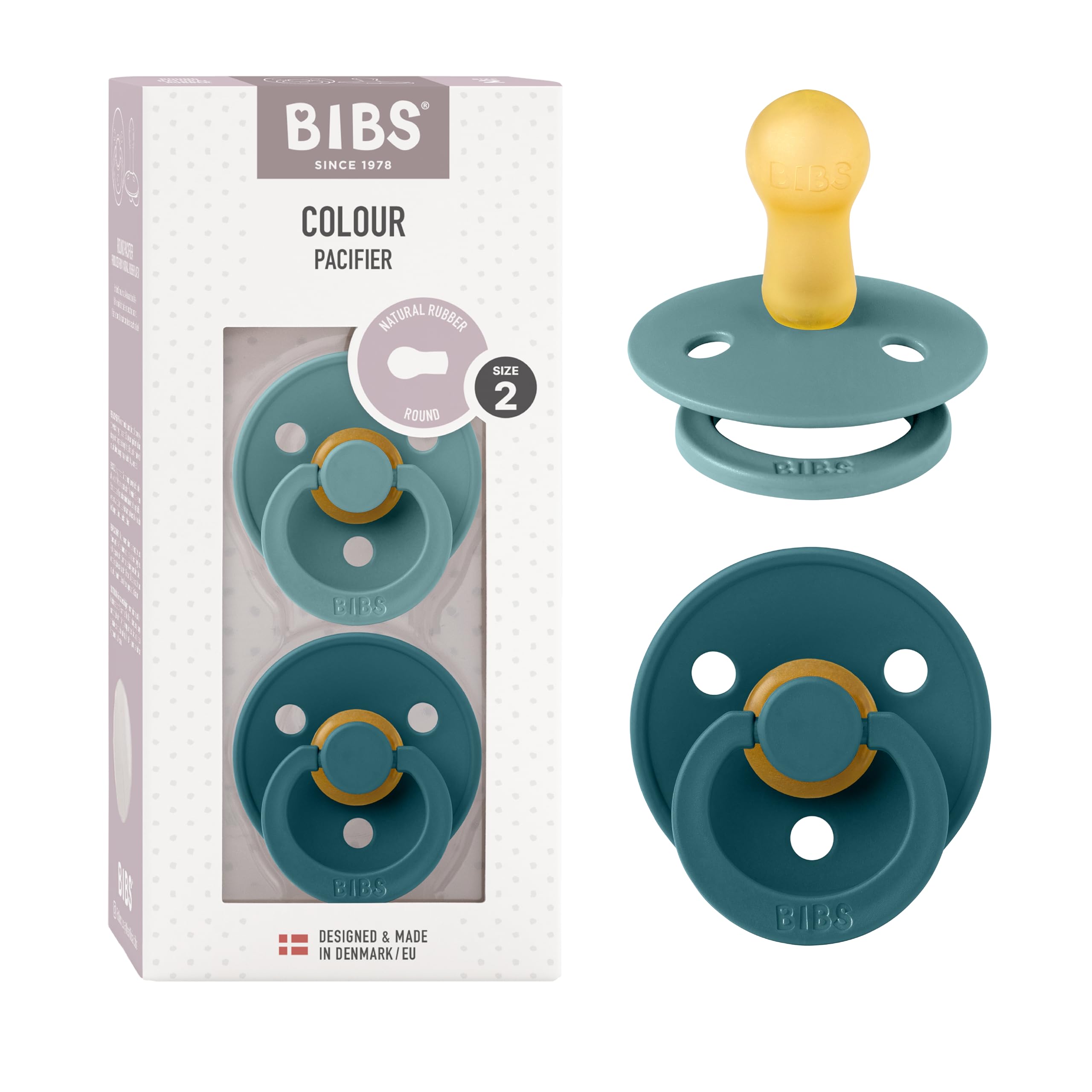 BIBS Colour Paquete de 2 chupetes. Libre de BPA, Tetina redonda. Látex natural, Talla 1 (0-6 meses), Baby Blue/Baby Blue — view 110