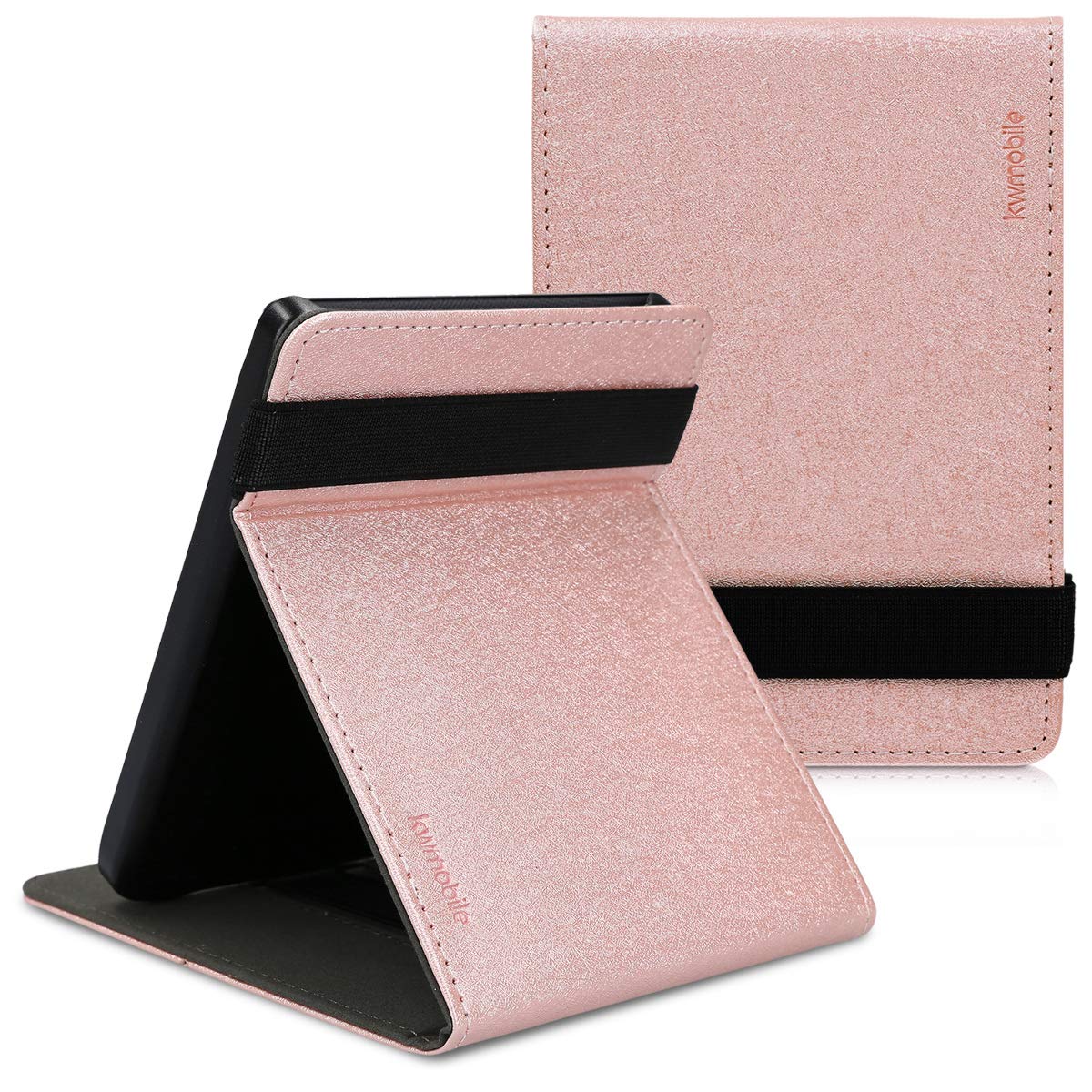 kwmobile Etui do Pocketbook Touch Lux 4/5/Touch HD 3/Color (2020)/ Vivlio Lux 5 - Etui z paskiem + stojakiem - Różowe złoto