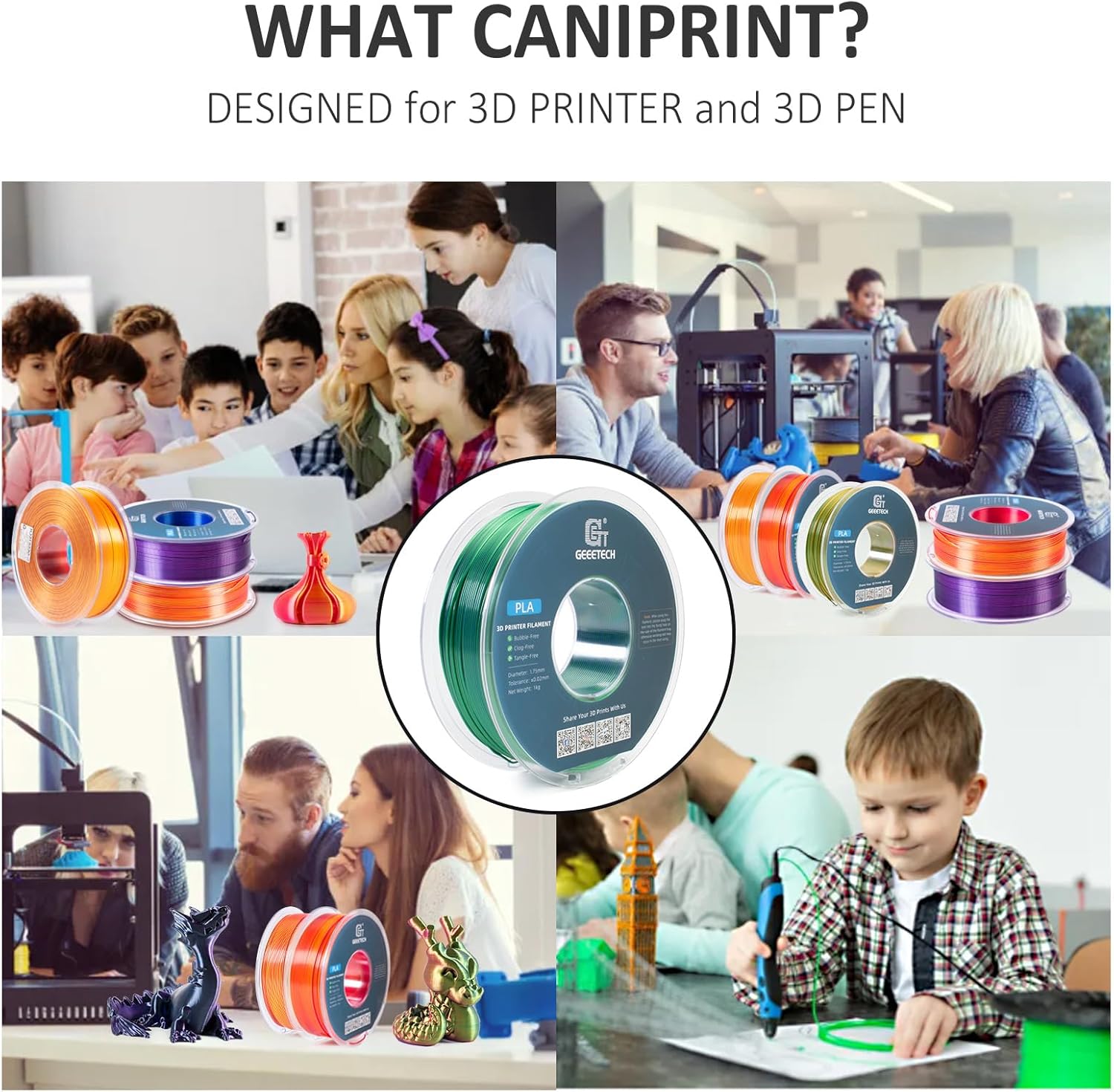 Geeetech 3D Printer Silk PLA Dual Color Filament, Metal-Like Shiny Silk Filament 1.75mm 1kg (2.2lbs) Spool, Dimensional Accuracy +/- 0.02 mm, Silk Blue Green