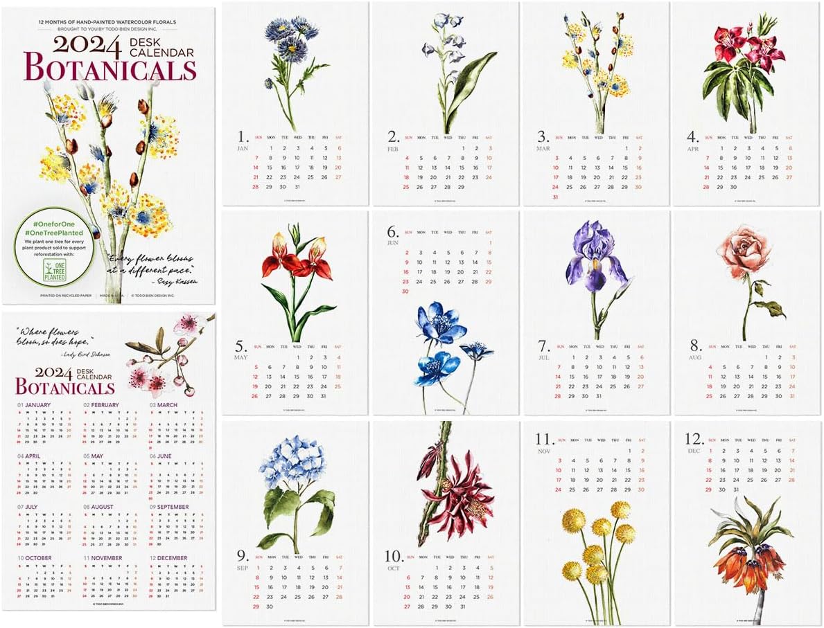 Desk Calendar 2024 Made in USA, Designed by Local Artist