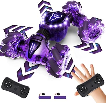 Tecnock RC Car for Kids, Gesture, RC Car, 360  Rotation, 4-Wheel Drive, Double Sided, Toy Car, USB Charging, Remote Controlled Car, 4WD Off-Road Car, For Beginners, LED Light, Car, Birthday Gift, For