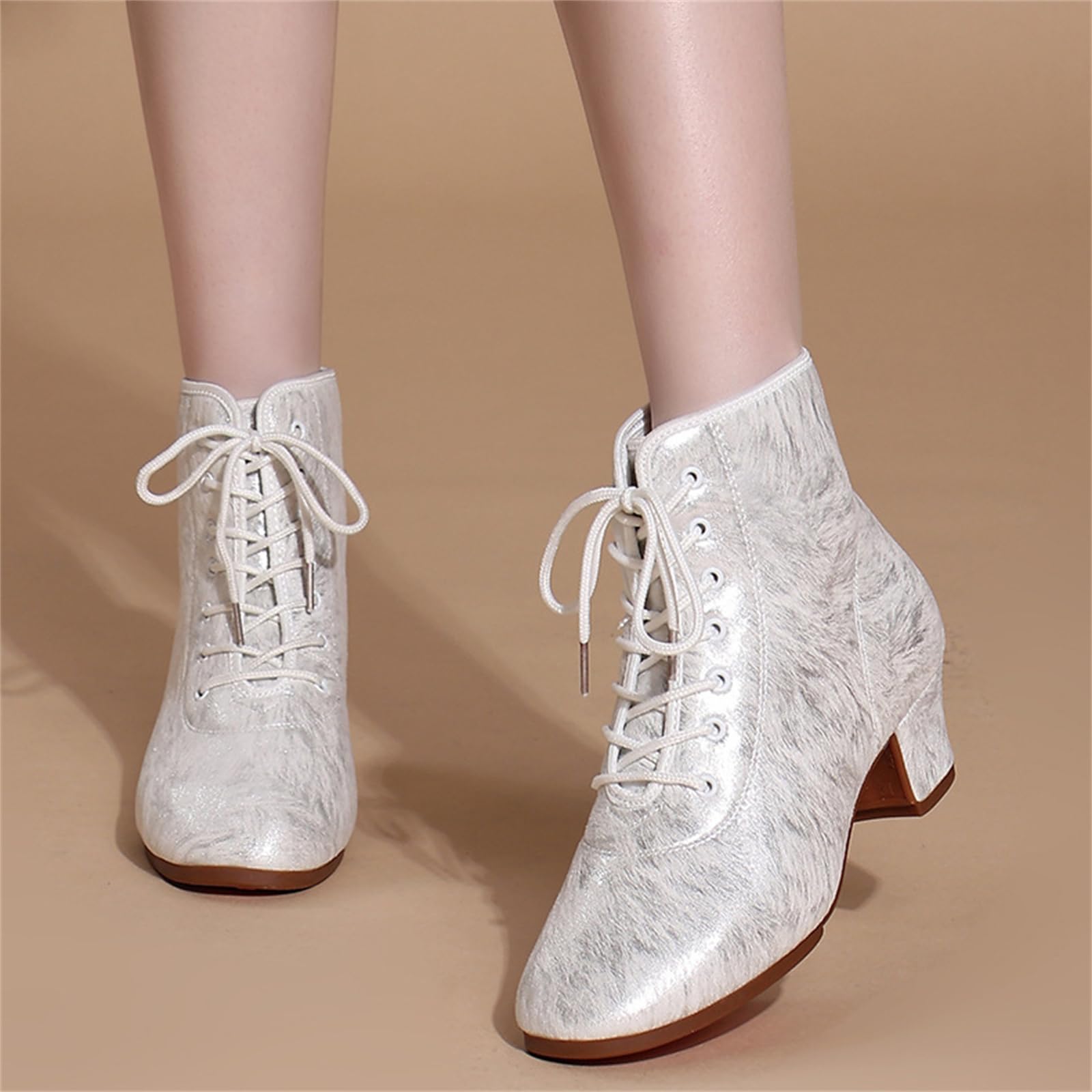 Stivali da Ballo da Sala da Donna con Lacci Scarpe da Carattere Latino per Salsa Tango Moderno
