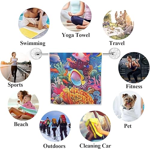 Miniatura 4 de Naanle Hermosas toallas de mano con estampado de peces de arrecife de coral para baño, hotel, gimnasio y spa (16 x 30 pulgadas)
