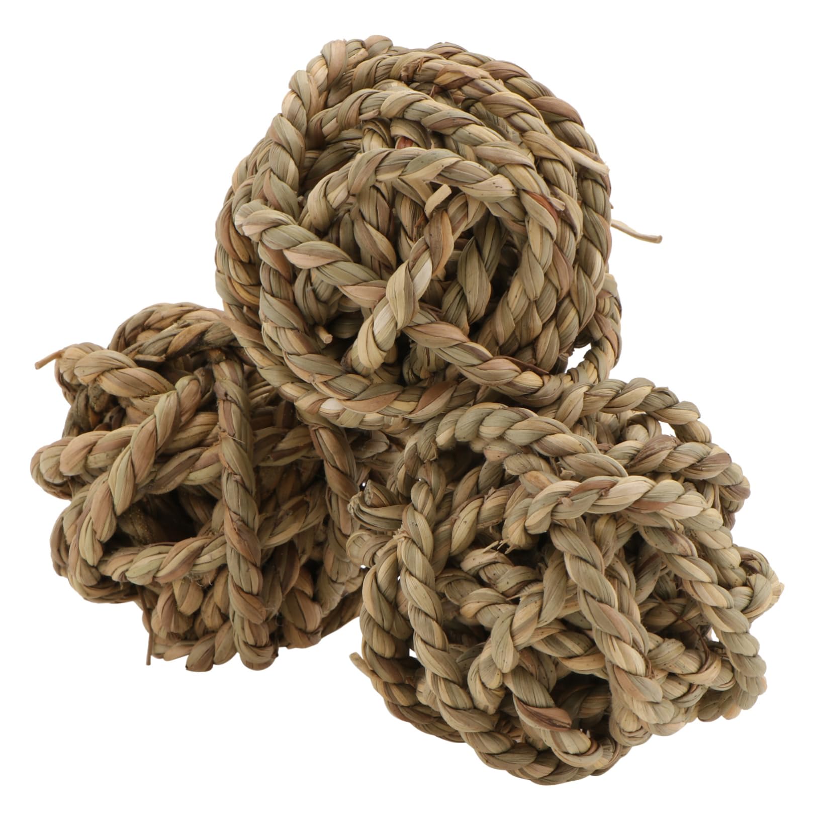 BESPORTBLE 3 Pcs Rabbit Balls Natural Hand-woven Grass Rope Chew Toys for Small Animals like Guinea Pigs and Rabbits, Khaki Colour, for Playing and Chewable Activity