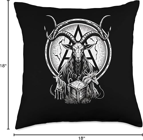 Miniatura 4 de Horror and Occult T-Shirts and Gifts Baphomet Occult Gothic Demon Head-Baphomet with Horns Throw Pillow 18x18 Multicolor