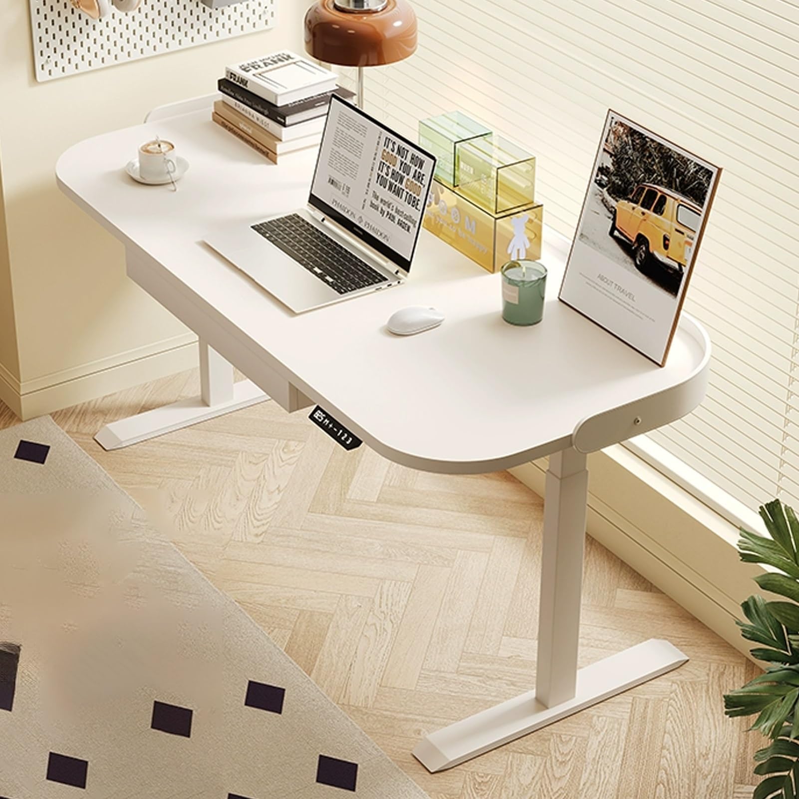 MYUYEE Jkghk Sit Stand Desk, Adjustable Standing Desk With Leather Guard Edge, Stand Up Desk With Storage Drawer And 3 Preset Heights, For Home Office, Easy To Install (White-39In)