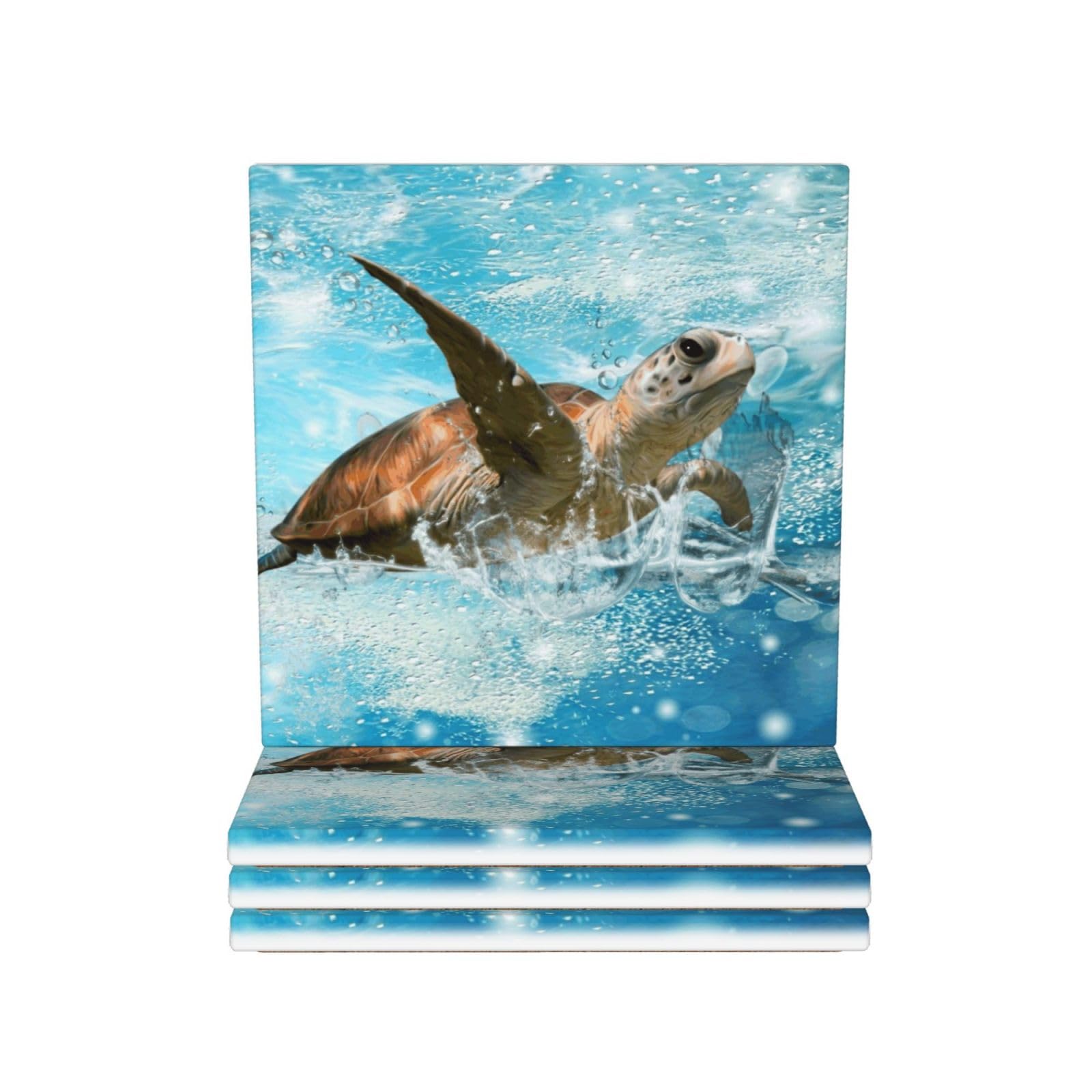 Sous-verres céramique tortue de mer : lot de 4 dessous de verre décoratifs idée cadeau maison
