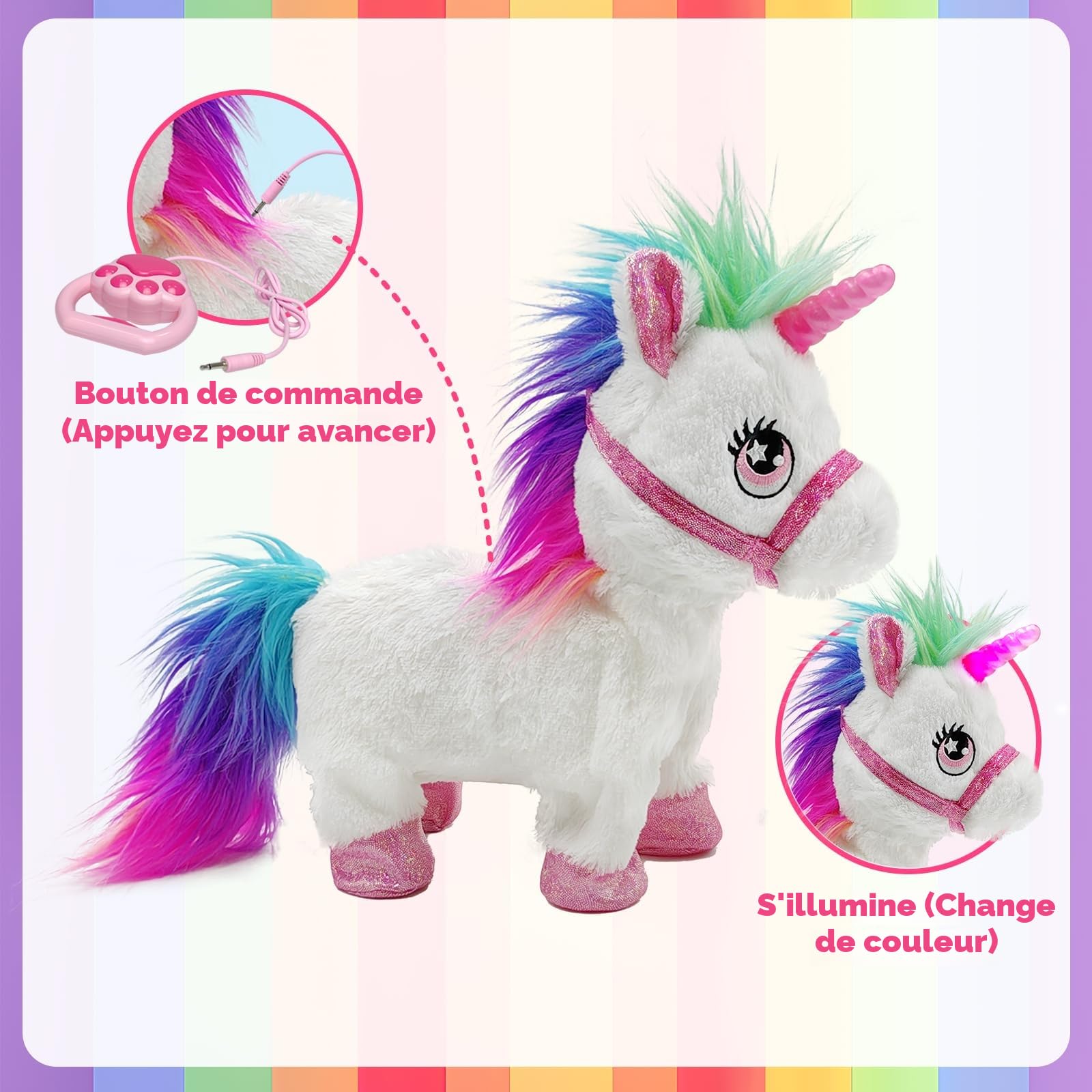 Jouet Licorne Fille 3-6 Ans, YH YUHUNG Licorne Qui Marche avec Laisse Télécommandée, Peluche Interactive Corne Lumineuse Sons
