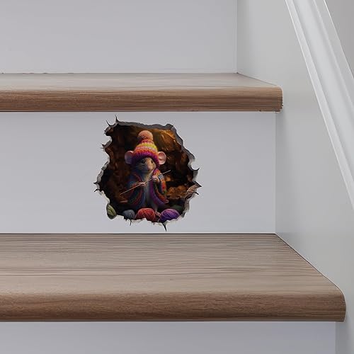 Miniatura 5 de Calcomanía de ratón de ganchillo en agujero de ratón, adhesivo de pared 3D con agujero de ratón