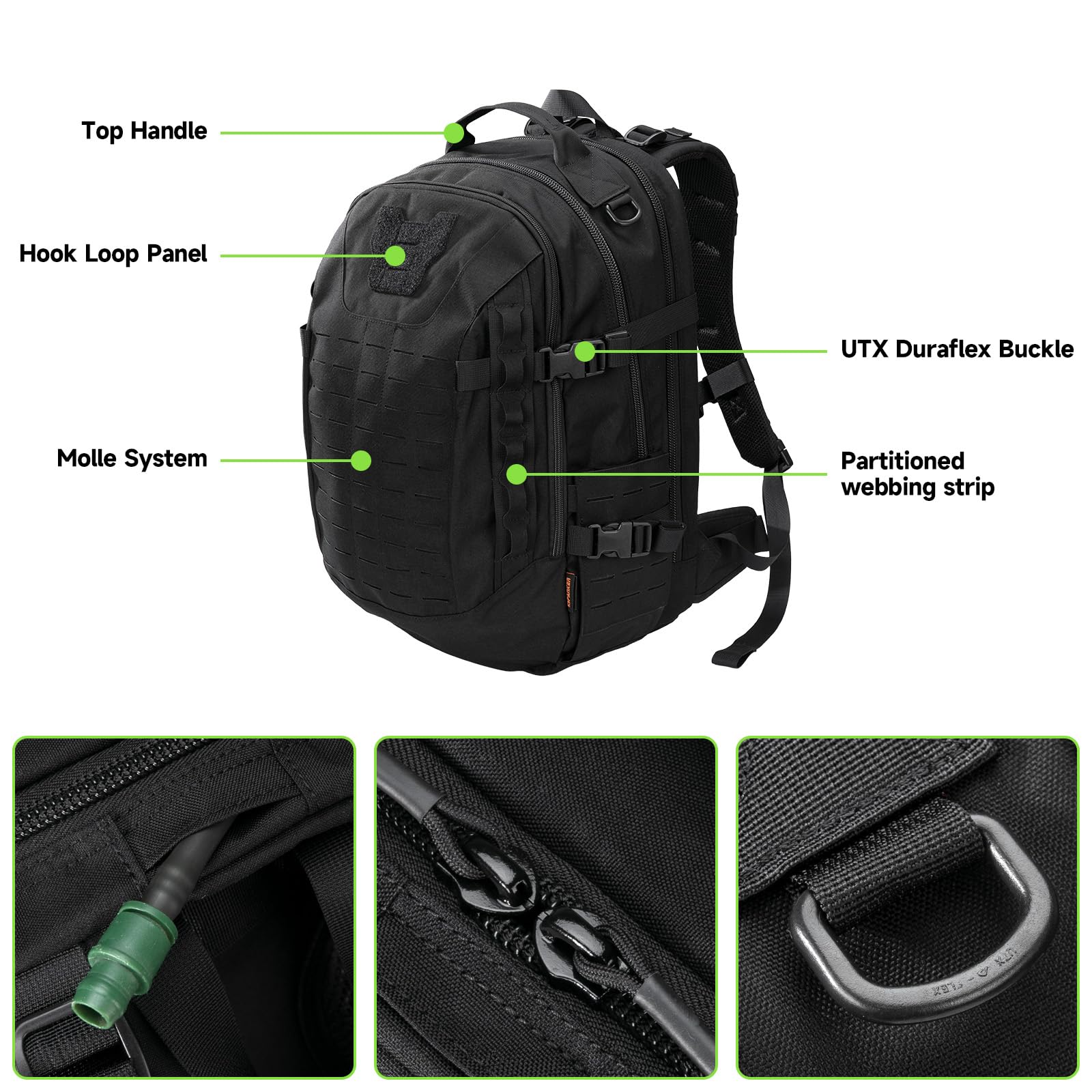 EXCELLENT ELITE SPANKER 40L Mochila de camping y senderismo Mochila táctica MOLLE Gran mochila militar para camping, senderismo y trekking(BLK)