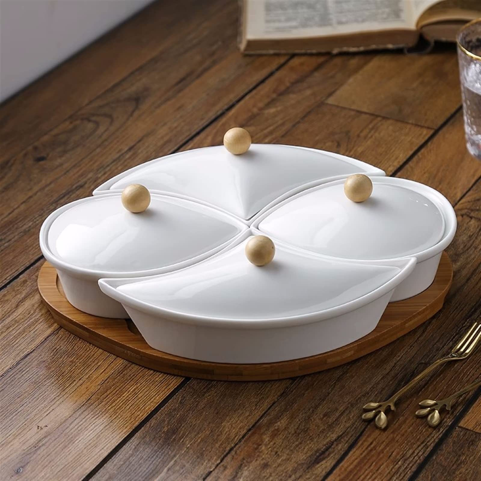 Ciotoline da Snack Piatto di frutta diviso in ceramica Piatto combinato di frutta secca Vassoio e piatti da portata, Ciotole da portata divise for feste, Piatti da portata rimovibili for patatine e sa
