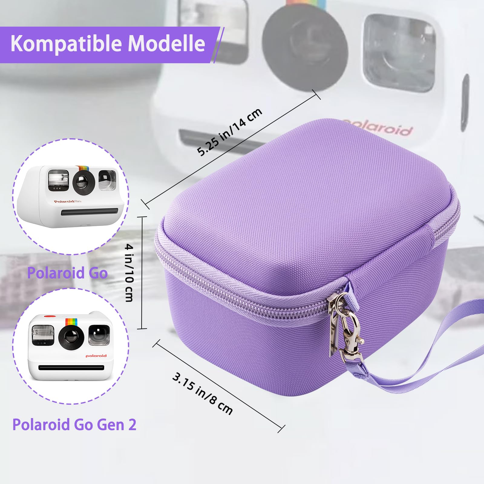 Borsa compatibile per fotocamera istantanea Polaroid GO, custodia protettiva rigida in Eva per Polaroid GO, custodia antiurto - Nero, Lilla, 14*10*8 cm