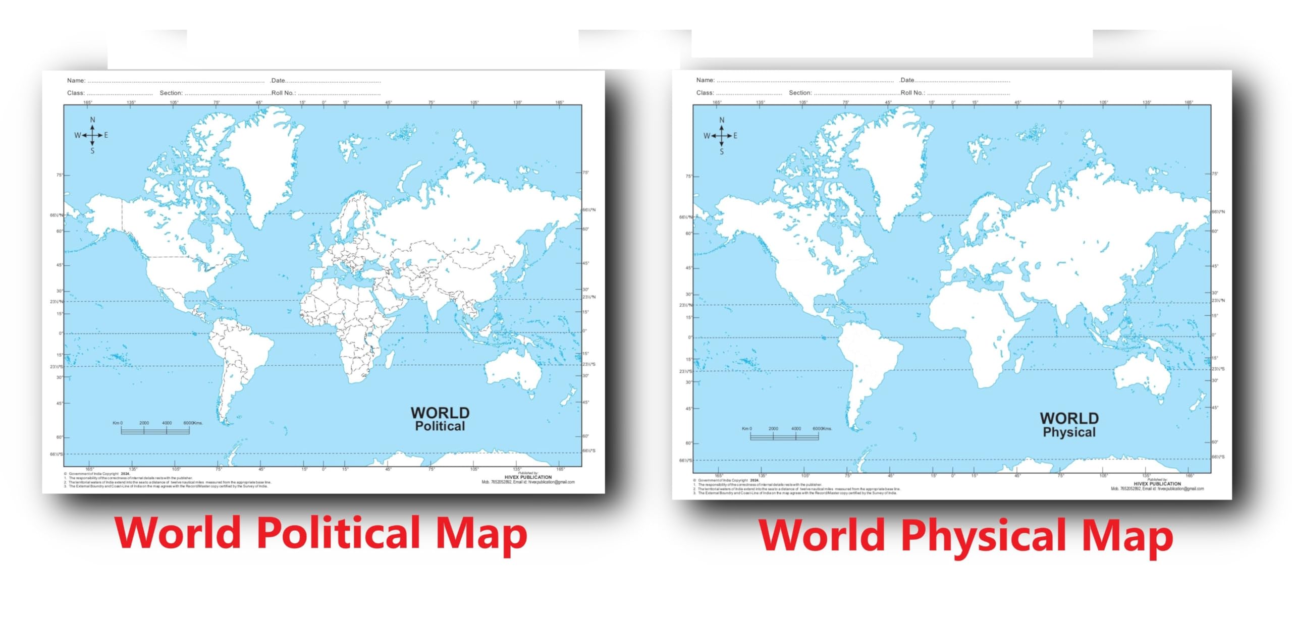 Outline Practice map of World (Both Political and Physical map) | A-4 BIG SIZE | Set Of 100 Maps | Printed on High Grade Paper