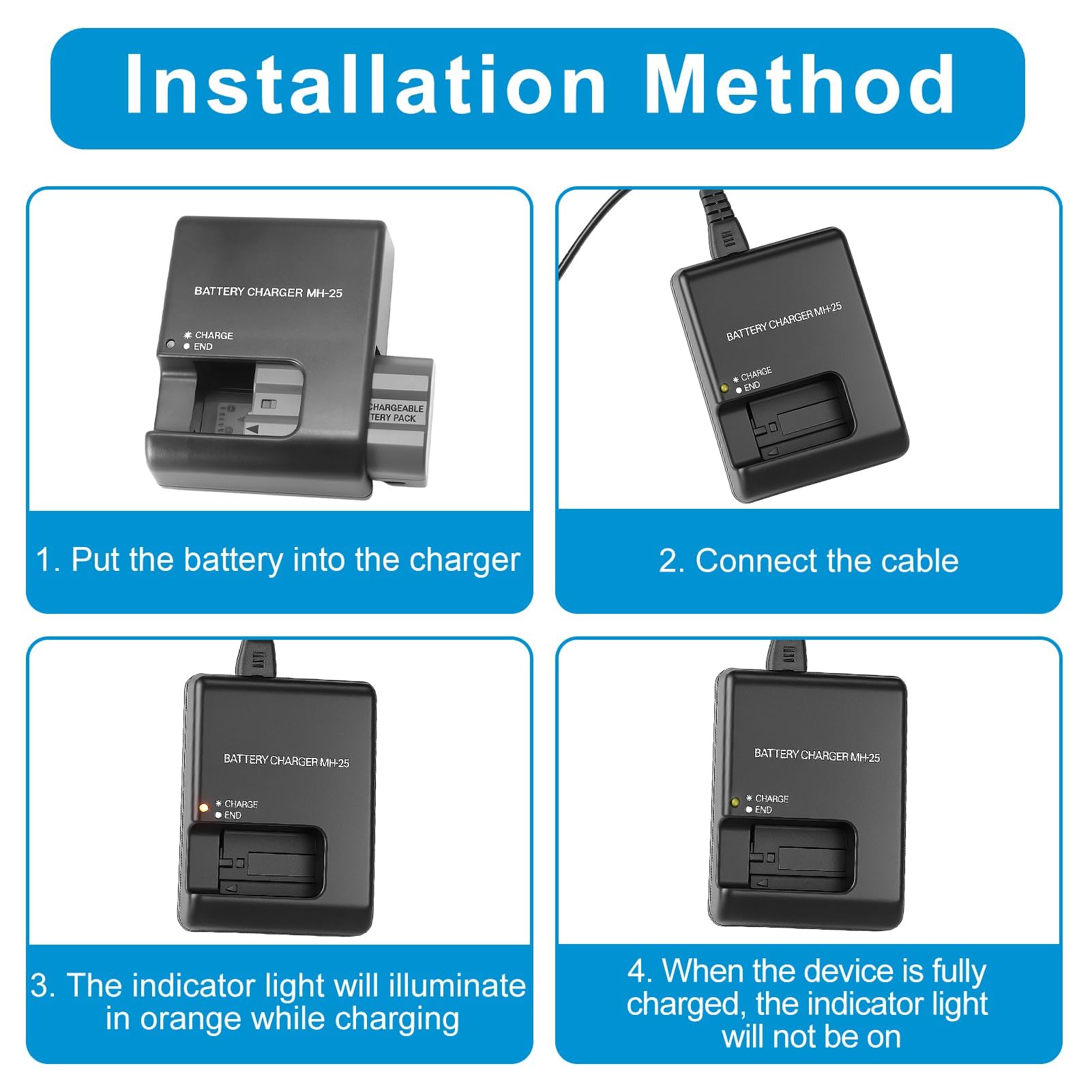 Caricabatterie MH-25/MH-25a per Batterie EN-EL15/EN-EL15a/EN-EL15b, Compatibile con Nikon D500 D600 D610 D750 D780 D800 D800E D810 D810A D850 D7000 D7100 D7200 D7500 Z5 Z6 Z6 II Z6 III Z7 Z7 II Z8 Coo
