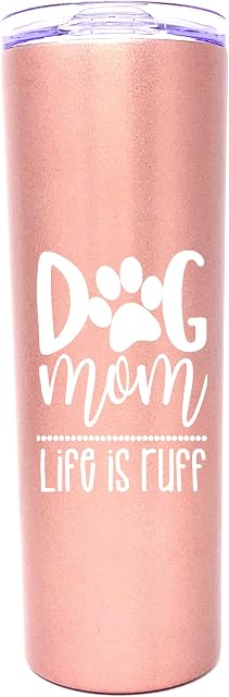 Brooke & Jess Designs Cute, Fun, Unique Tumblers for Women - Double Walled Vacuum Sealed Stainless Steel 20 Oz Tumbler - Great Gift for Women |Dog Mom Rose Gold 20 oz|