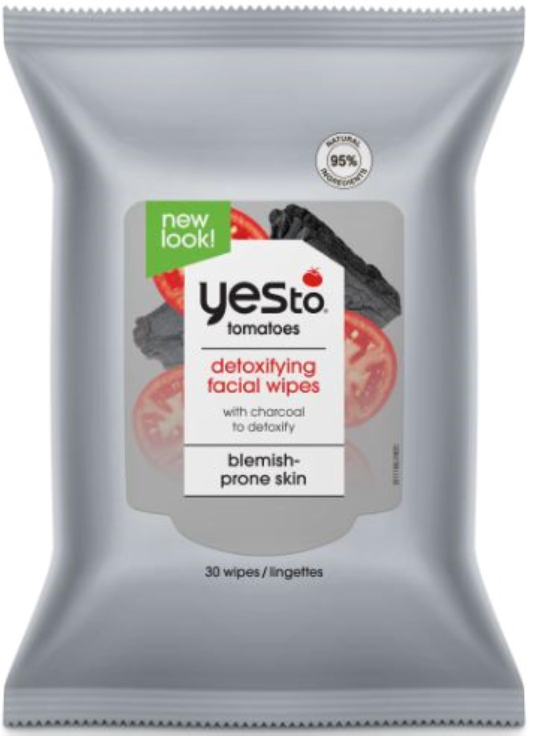 Yes To Face Wipes for Women and Men, Charcoal Facial Cleansing Wipes for use as a Make Up Remover, Cleaning, Soothing, Tomatoes (Pack of 1)