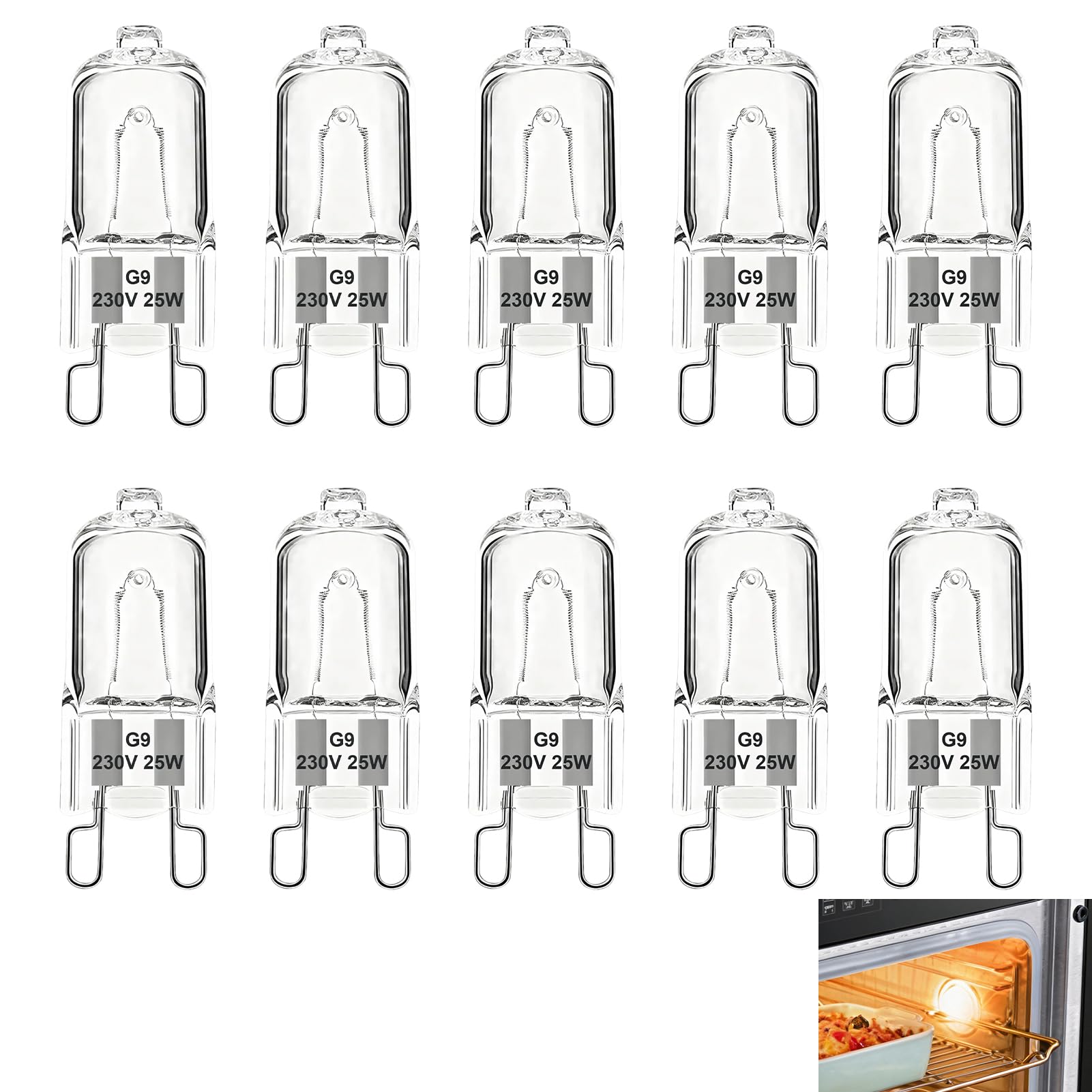 Fwobumy 10 Pcs G9 Halogen Bulbs, 25W 230V G9 Capsule Bulbs, 2800K Warm White G9 Halogen Light Bulbs for Cooker Hood, Oven, Wax Melt Burner, Extractor Fan & Household Appliances