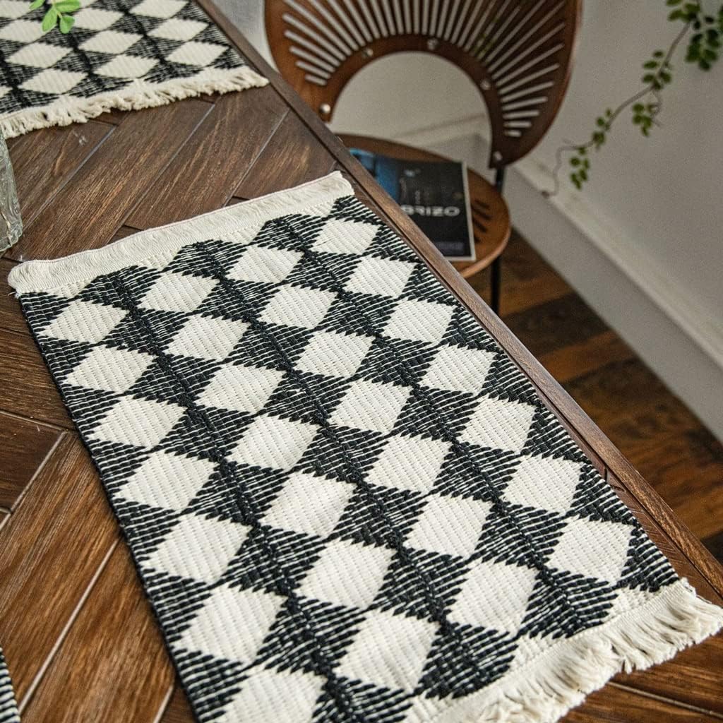 Table Decoration Table Runner Cotton Thread Black and White Woven Table Runners for Home Party Decor(34x350cm)
