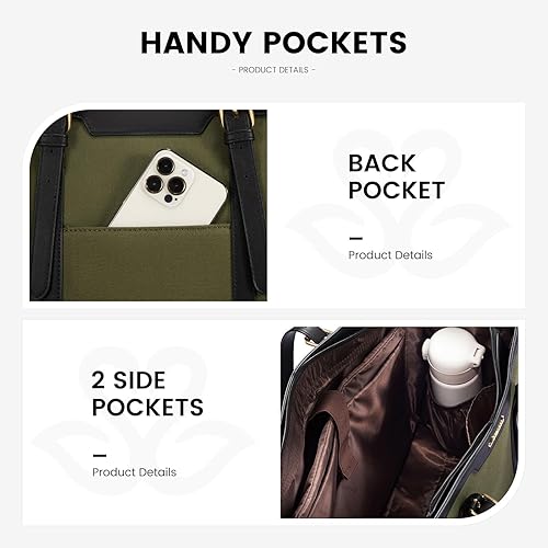 Miniatura 5 de LOVEVOOK Bolsa de mano para computadora portátil para mujer, 17 pulgadas, lona de cuero, bolsa de computadora con bolso de mano para negocios,