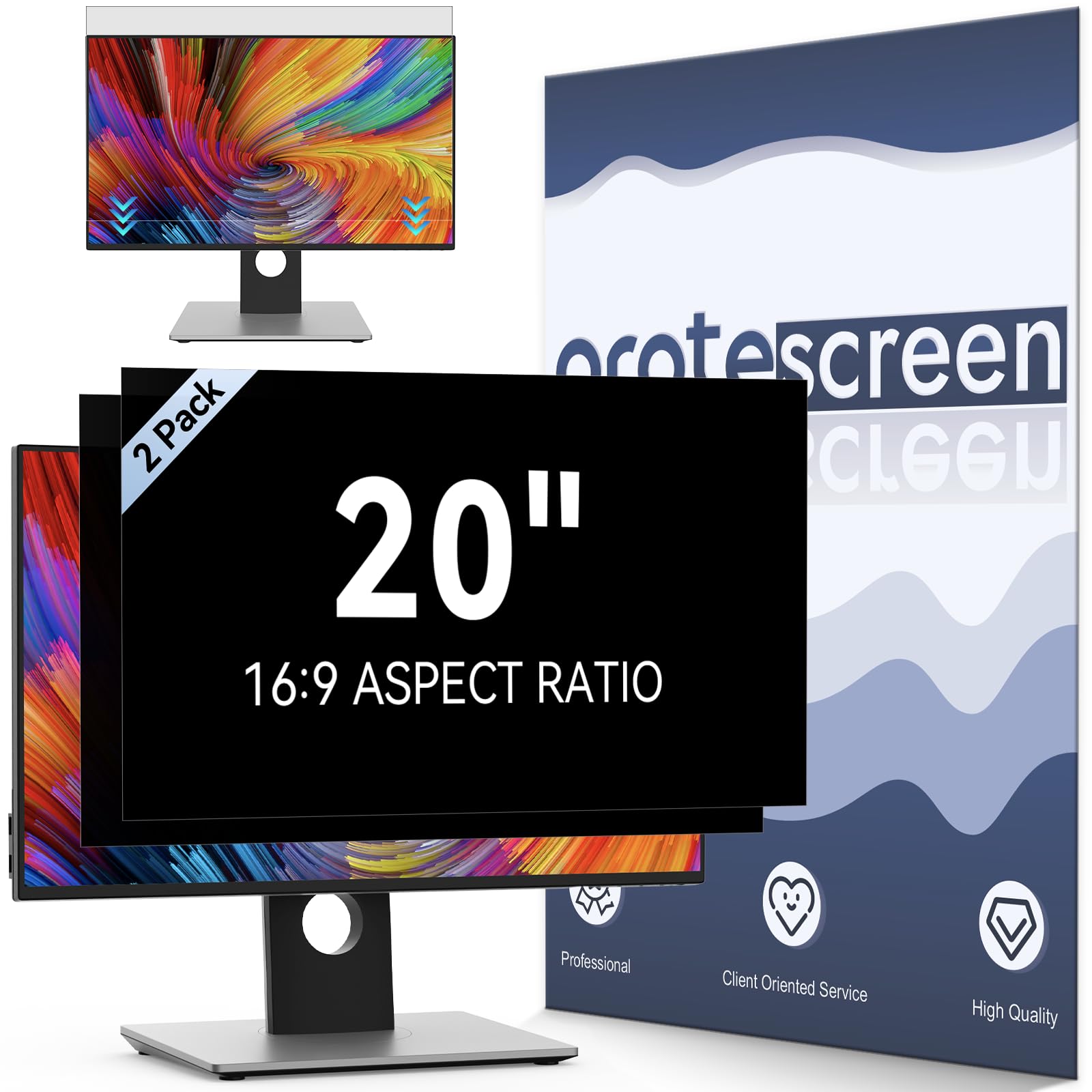 View 1 of [2-Pack] 20 Inch Computer Privacy Screen Filter for 16:9 Widescreen Monitor