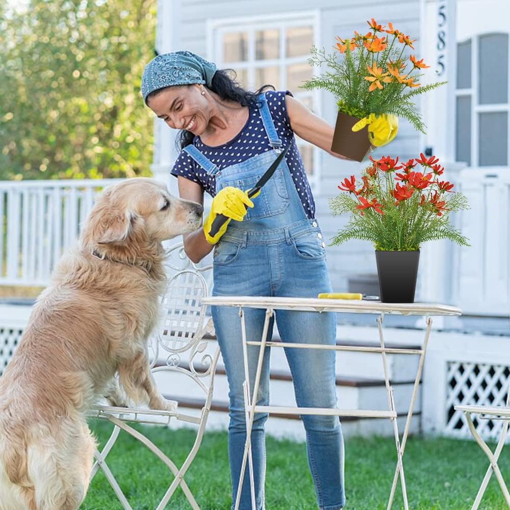 Luxsego Artificial Coreopsis Flowers with Pot, Outdoor UV Resistant Plants, Artificial Fake Silk Flowers for House Decorations, Lobby, Bathroom, Wedding, Office, Indoor and Outdoor(Orange and Red)